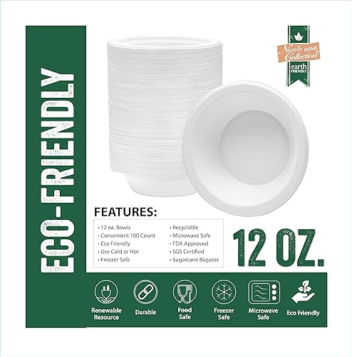 Miniatura 9 de Nicole Home Collection 100% Compostable Heavy Duty 10" Disposable Paper Plates Bagasse Biodegradable Eco-Friendly Natural Sugarcane 100 Count