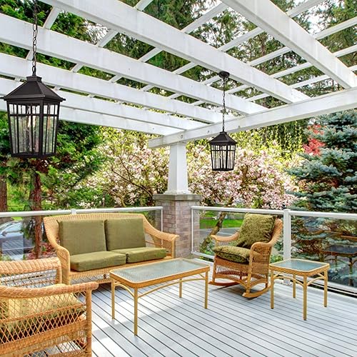 Miniatura 7 de Darkaway Lámpara colgante grande para exteriores, de 16 pulgadas, de aluminio antioxidante, impermeable, con vidrio sembrado, para porche, entrada,