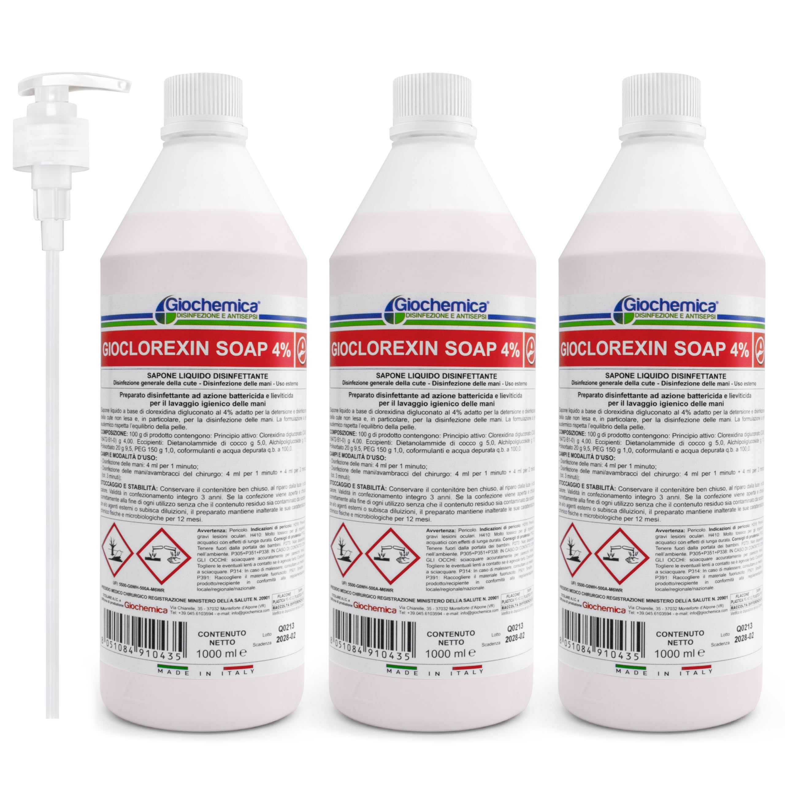 GIOCLOREXIN SOAP 4% Sapone Liquido Disinfettante a Base di Clorexidina 3 Flaconi da 1000