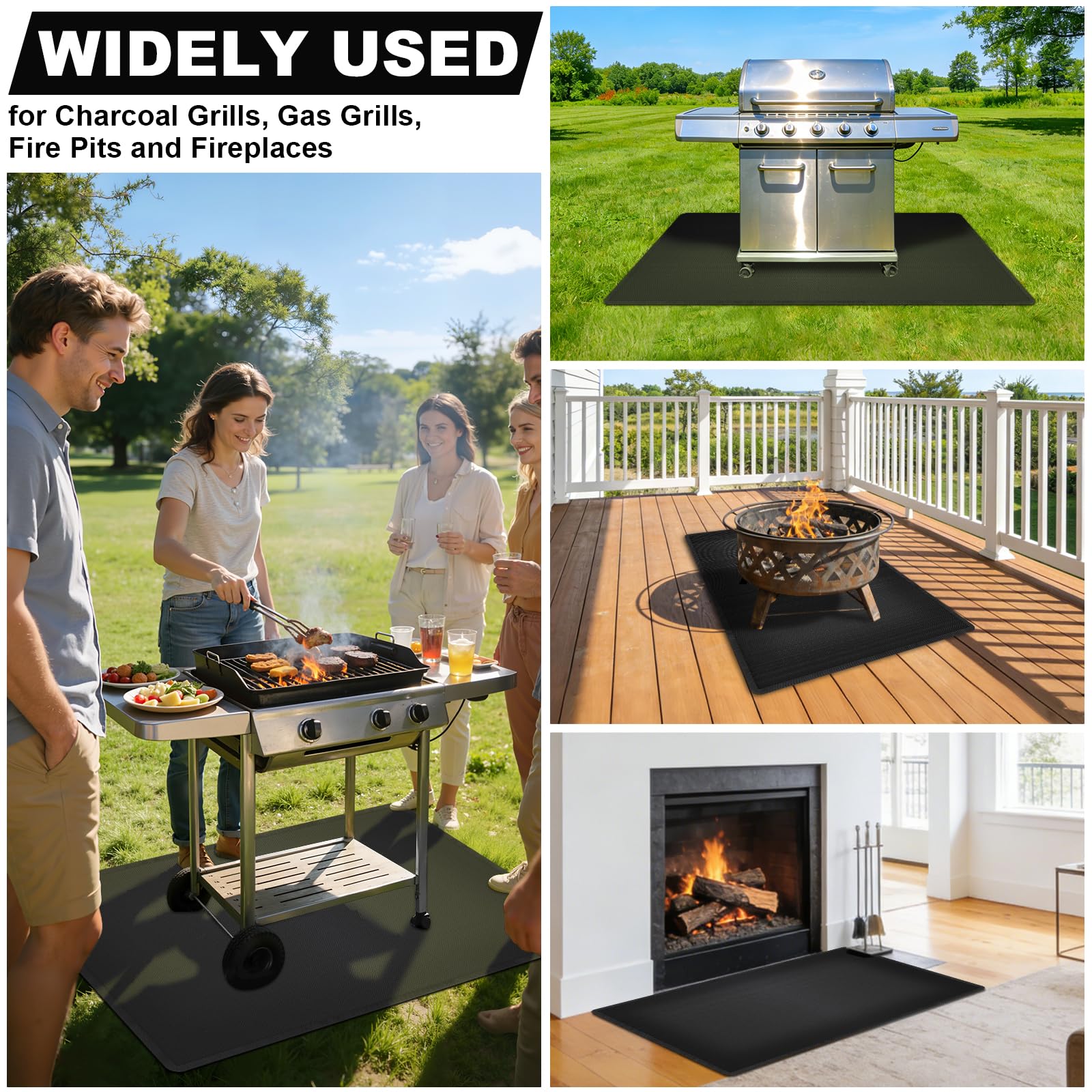 Tapis Barbecue Sol Exterieur, 150x100 cm Tapis de Barbecue, Tapis BBQ Exterieur, Imperméable, Résistant à l'huile, Double Face Ignifuge, pour Barbecues, Poêles, Sols, Pelouses