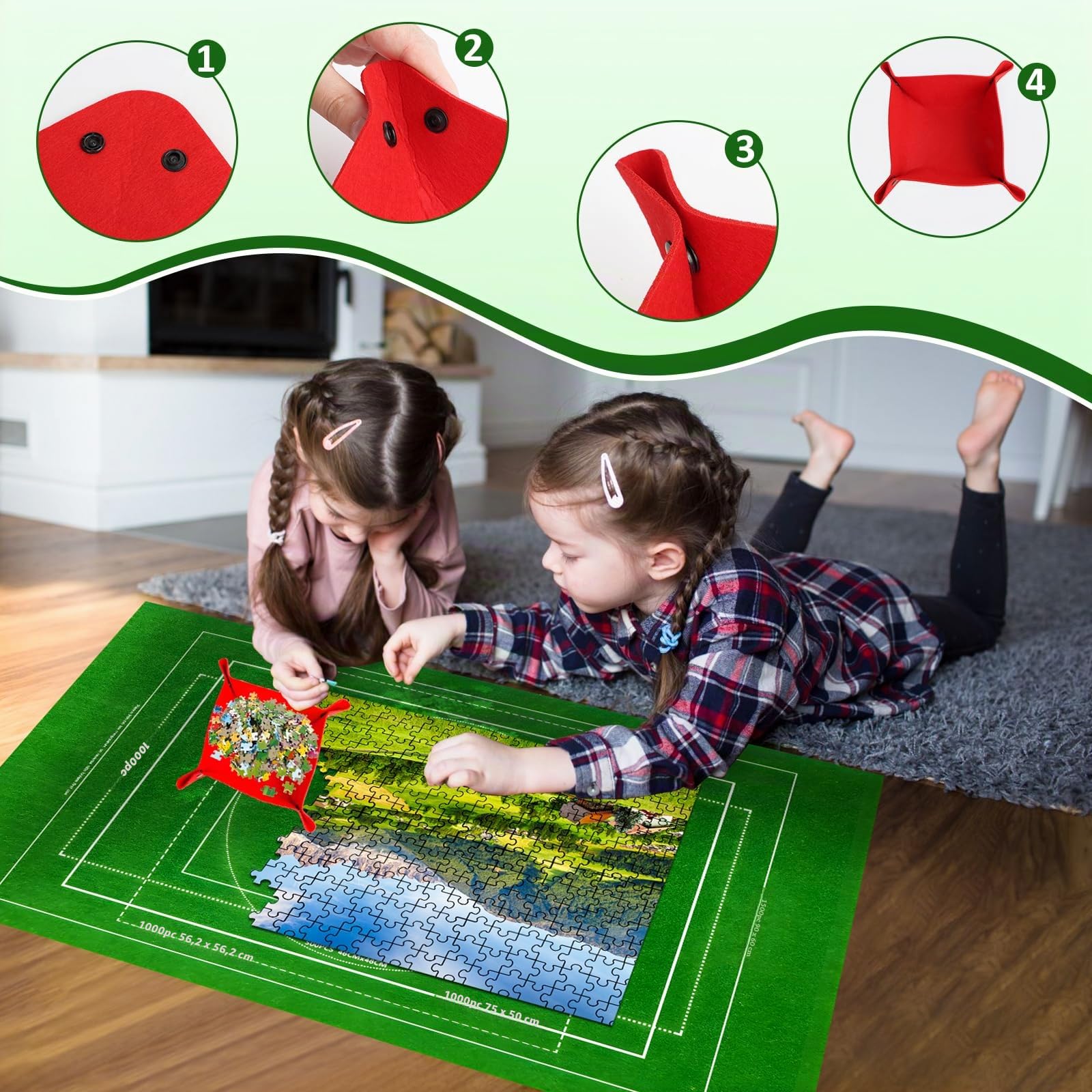 VFANDV Tapete Puzzle, Fieltro Tapete Puzzle para 500 1000 1500 Piezas Puzzle Mat Roll Jigsaw Puzzle Pad, Estera de Rompecabezas Portátil con 4 Puzzles Clasificadores, 66 x 116 cm