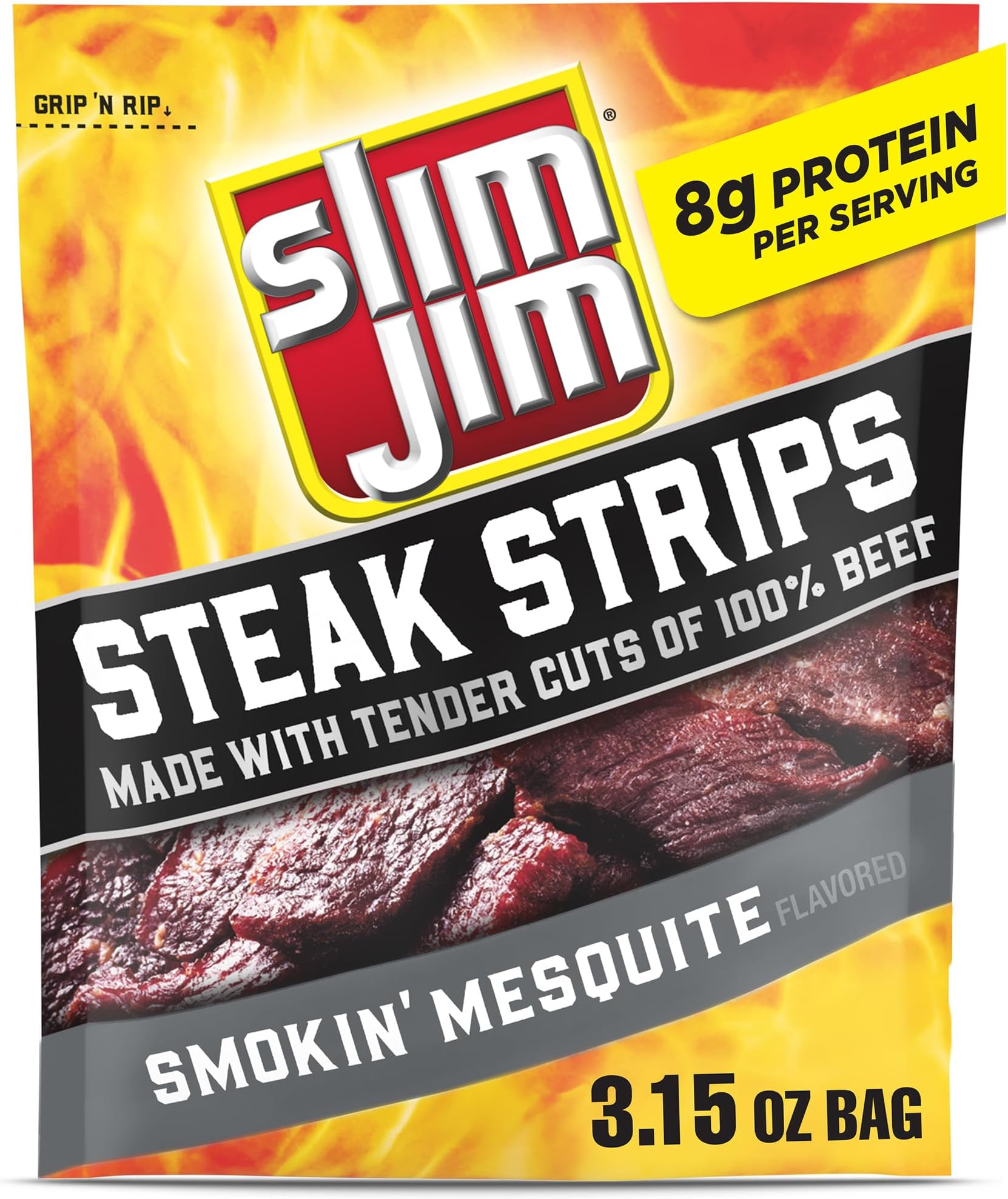 Smoked Steak Strips, Smokin' Mesquite Flavor, 8g Protein Per Serving, 3.15 oz. (1 Count)