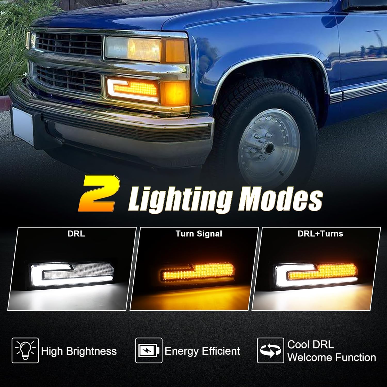 LED Amber Turn Signal Lights with Resistors Multi-Orientation Mounting Left Driver Side Compatible with 1988-1998 Chevy GMC C/K1500 C/K2500 C/K3500 Suburban Tahoe Yukon