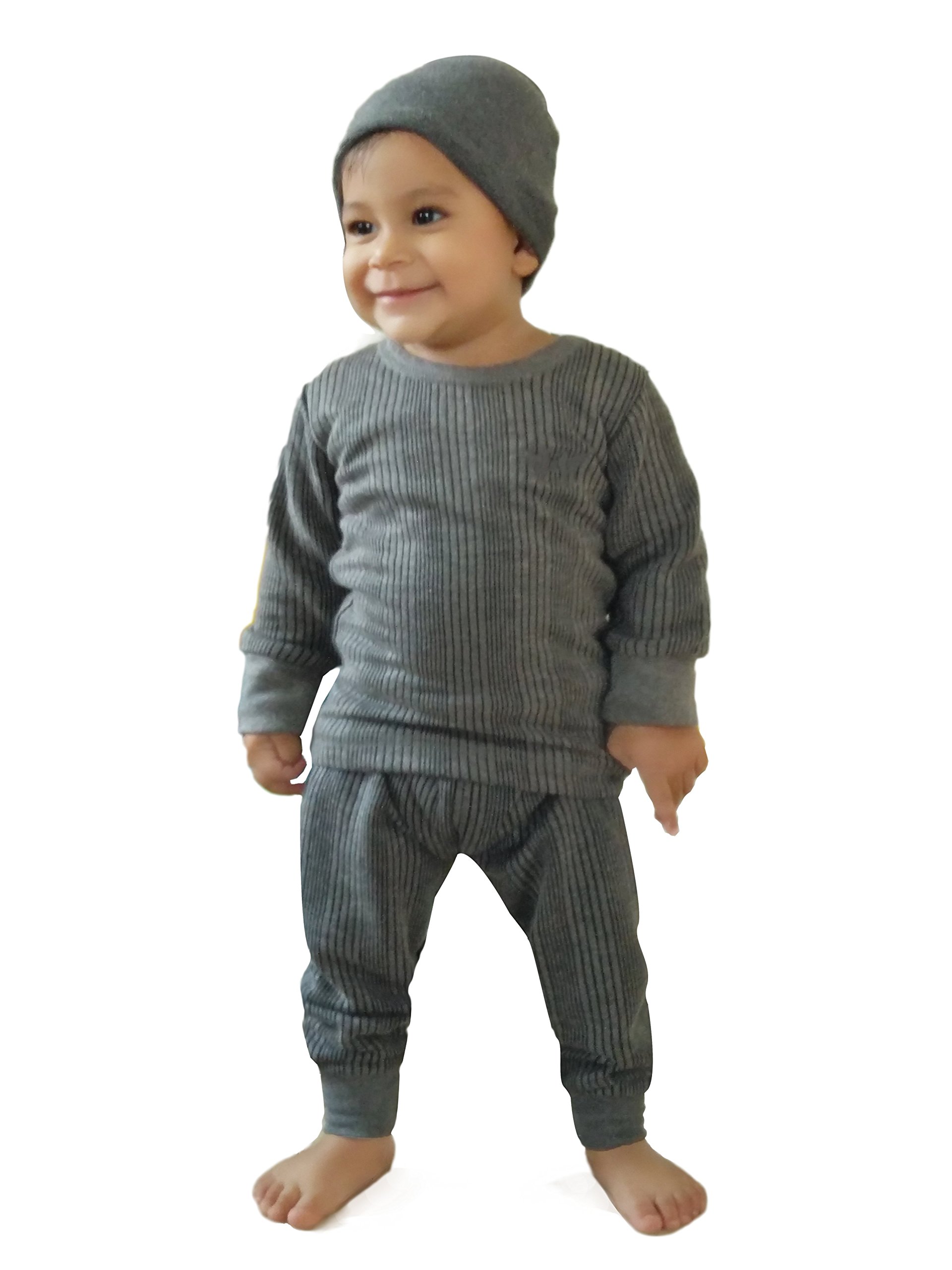 HAPKids Round Winter Thermal Set of Top Trouser/Thermal for Boys and Girls/DG_0-3months Charcoal Grey