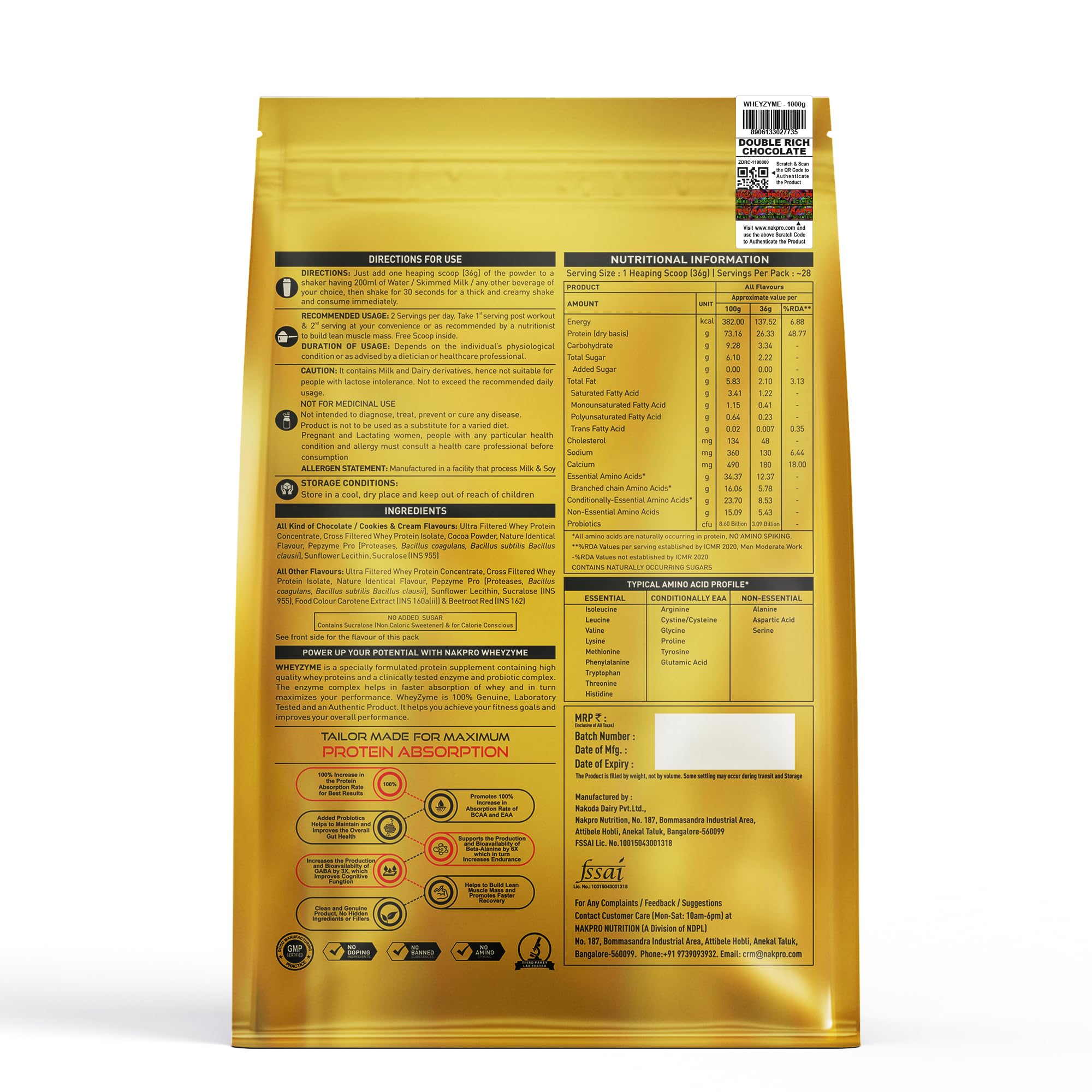 NAKPRO WheyZyme Whey Protein Powder, Isolate & Concentrate | 26g of Protein per Serving | Clinically Tested 100% Higher Protein Absorption (1kg, Double Rich Chocolate) — Amazon image 2
