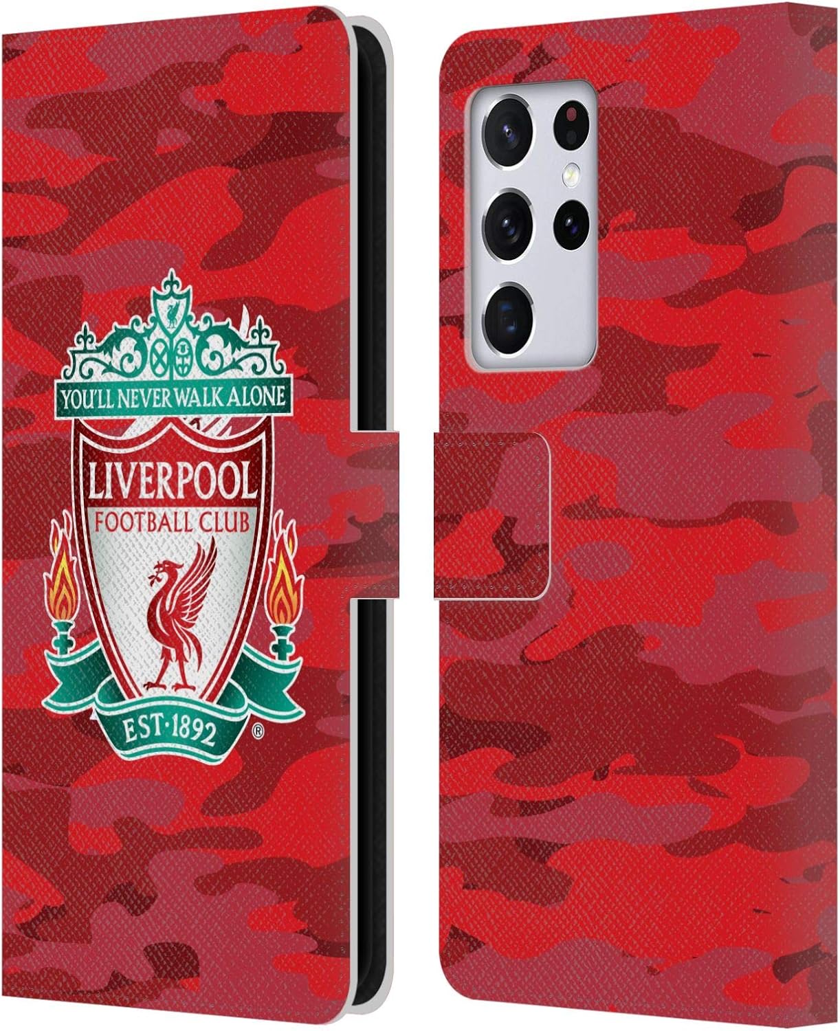 Head Case Designs Officially Licensed Liverpool Football Club Home Colourways Crest Camou Leather Wallet Case Compatible with Samsung Galaxy S21 Ultra 5G