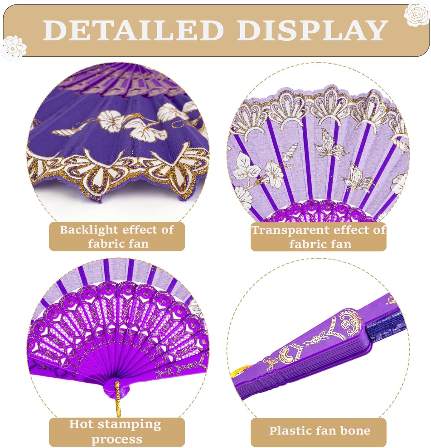 QIRMIZI 30 Pack Folding Fans – Handheld Spanish Style Fans,Bulk Hand Fans for Wedding, Tea Party, Dance, Church,Performance, Home Decorations, Festival, Gift,Purple