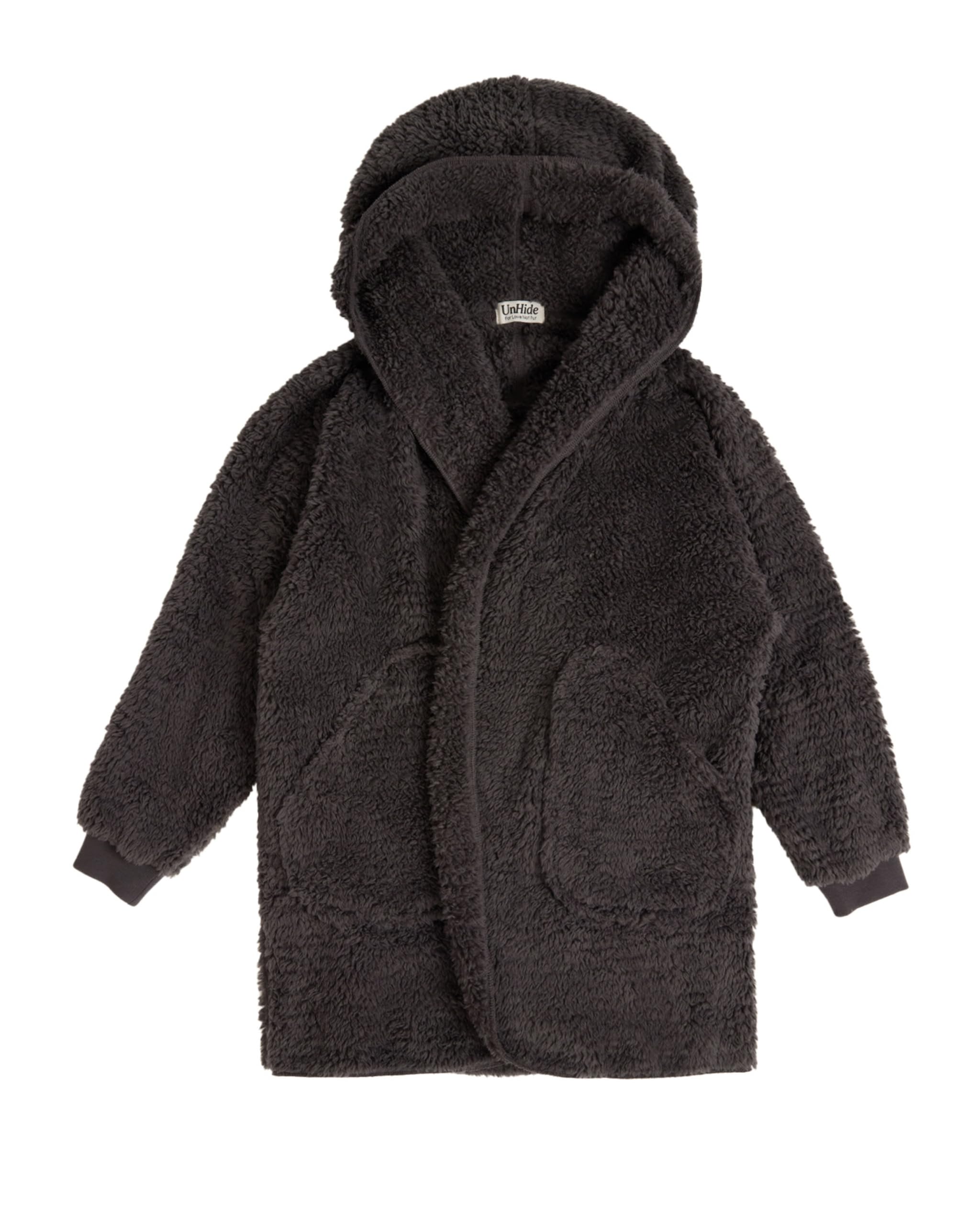 UnHide Shleepy Kids Faux Fur Robe - Lightweight, Extra Soft & Warm Wearable Blanket - Machine Washable - Charcoal Charlie