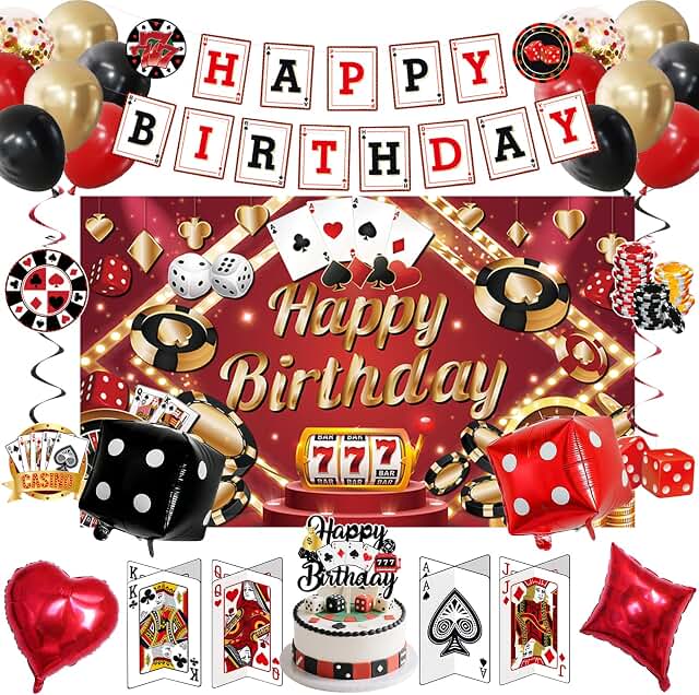 Crenics casino birthday decoration kit with backdrop and balloons