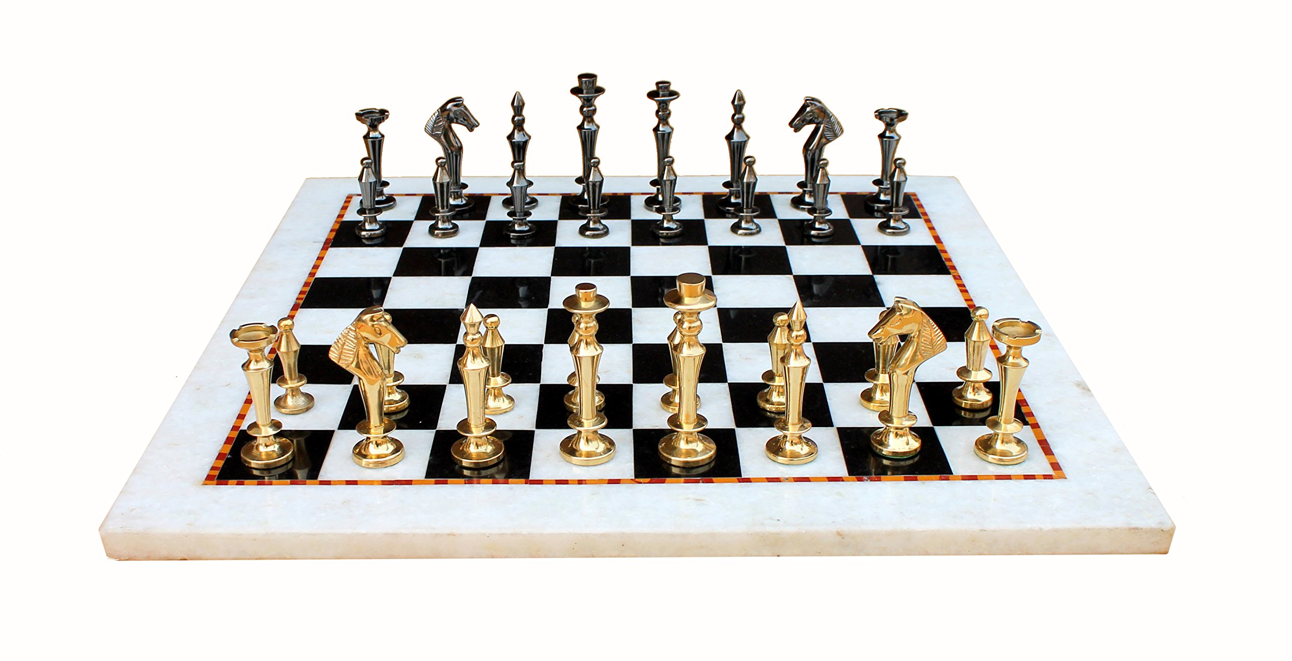 StonKraft Marmor-Schachbrett-Set zum Sammeln + Messing-Schachfiguren, 38,1 cm, für 2 Spieler, ab 12 Jahren