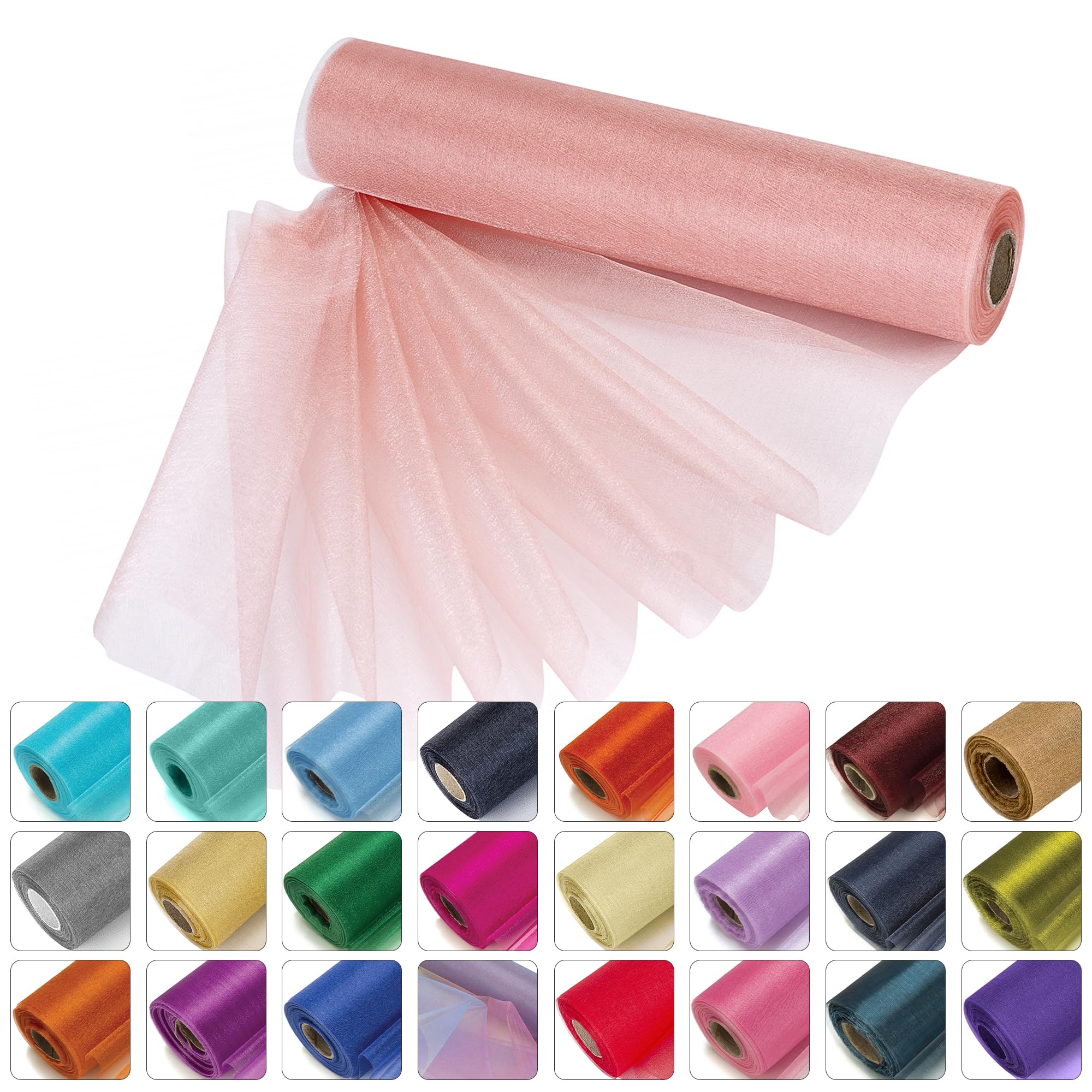 WedDecor Snow Sheer Glitter Organza Roll 25m x 29cm Sash Fabric Peach, 4pcs โ image 1