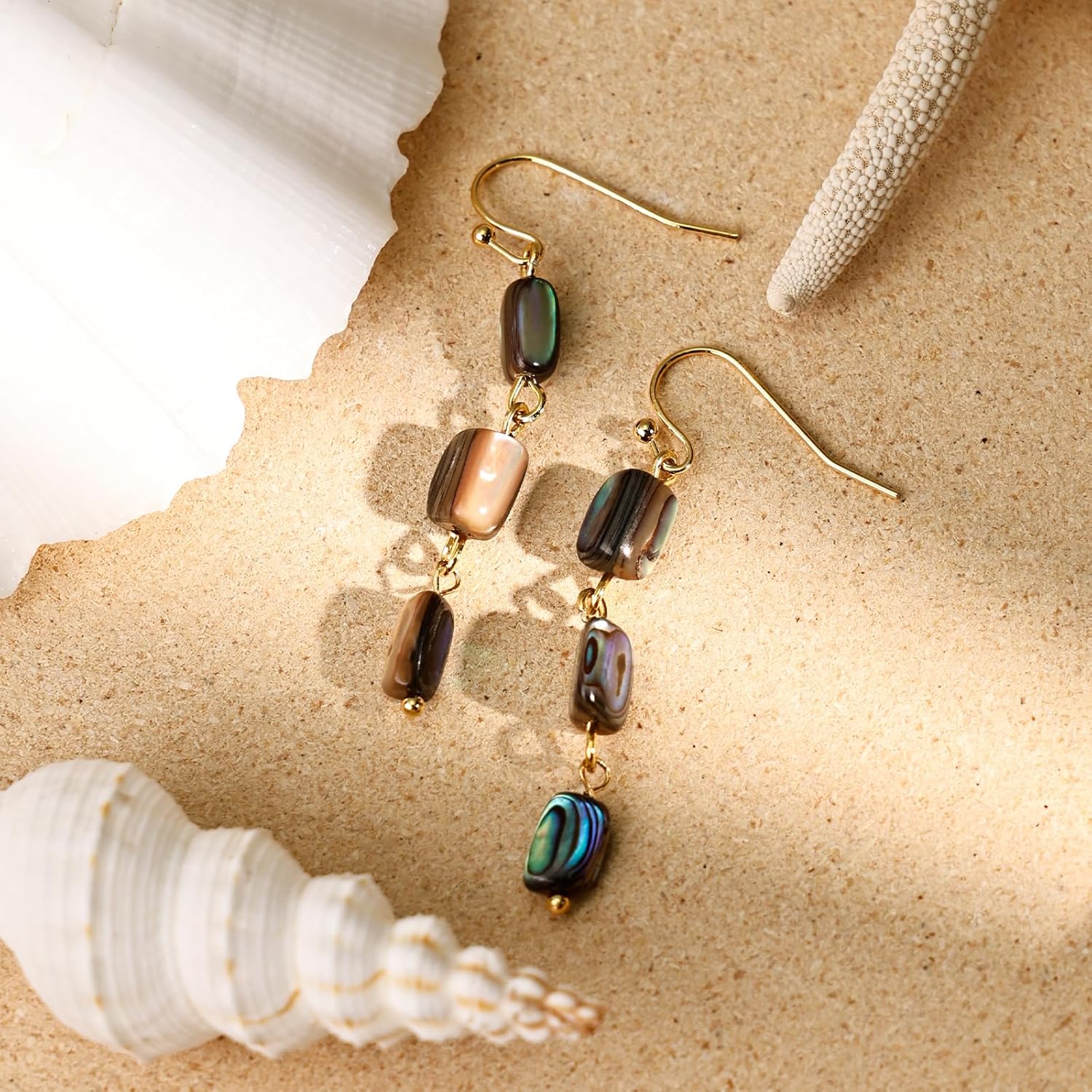 Abalone Earrings – Handcrafted 14K Gold Plated Drop Earrings with Natural Shell Inlay, Lightweight Boho Earrings for Women, Unique Dangle Jewelry for Gift - Image 5
