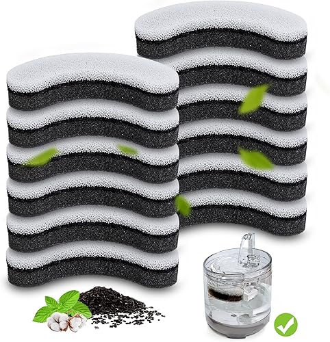 Filtro de fuente de agua para gatos, filtro de repuesto para fuente de gato de carbón activado con esponja en forma de arco, compatible con fuente