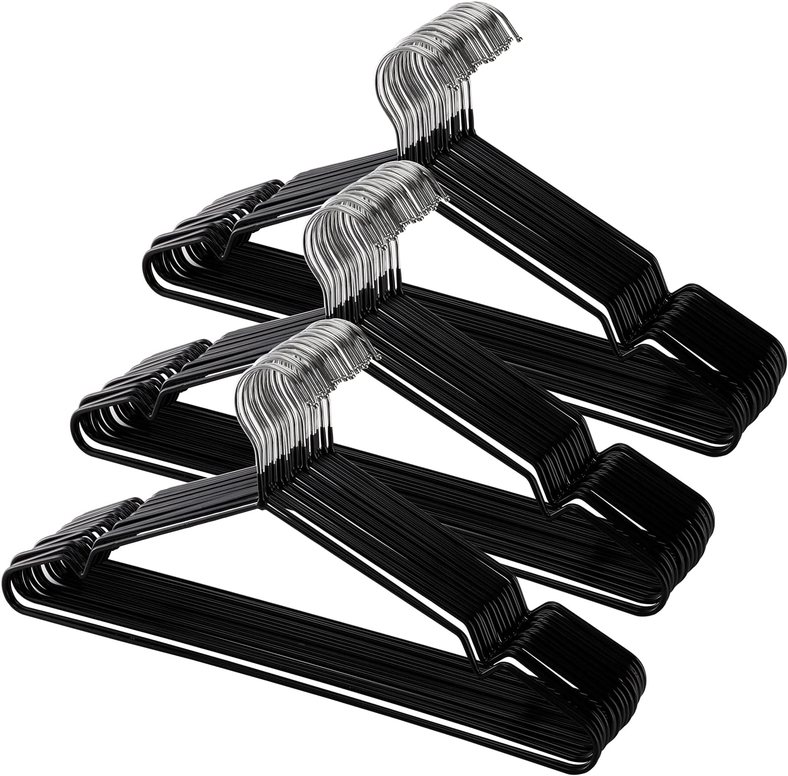 Tosnail 50 Pack 16-Inch Stainless Steel Wire Metal Hangers, Non-Slip Hanger, Space Saving Closet Clothes Hangers - Black