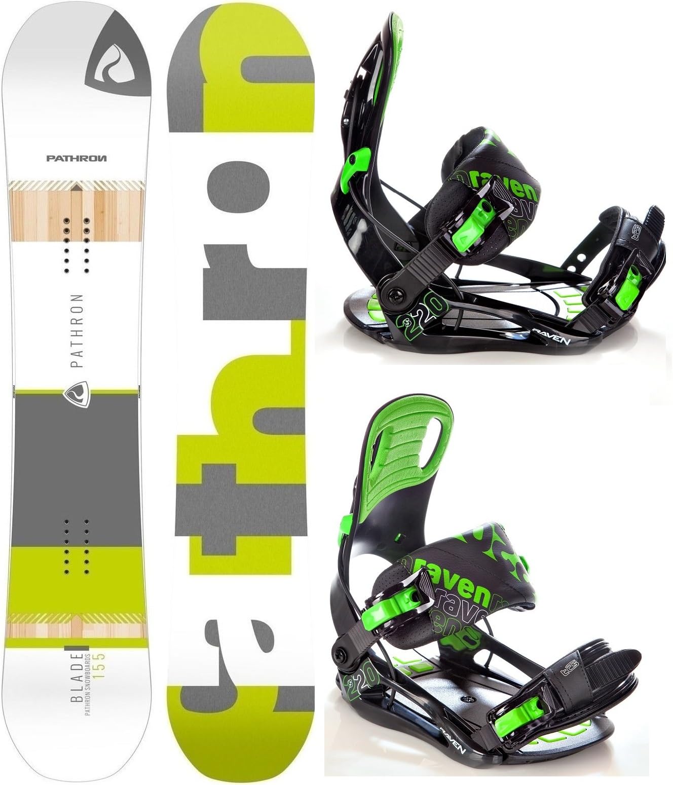 Pathron Snowboard Set: Snowboard Blade + Bindings Raven s220 Green L