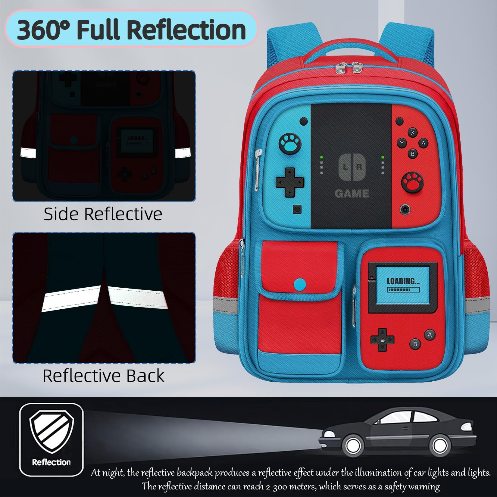 TILYTADLY Zaino scuola per ragazzi – Zaino gamer per scuola media elementare Bookbag, Set zaino rosso-blu, 17.3"x6.7"x12.2", moderno