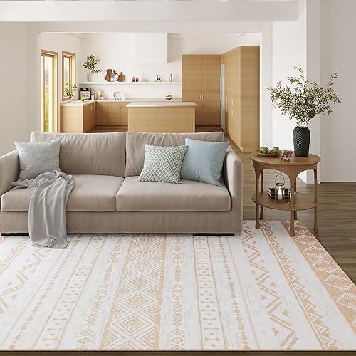 Miniatura 6 de WondRg Alfombra de área de 6 x 9 pies, color beige, lavable, para dormitorio, sala de estar, moderna, marroquí, antideslizante, suave, para