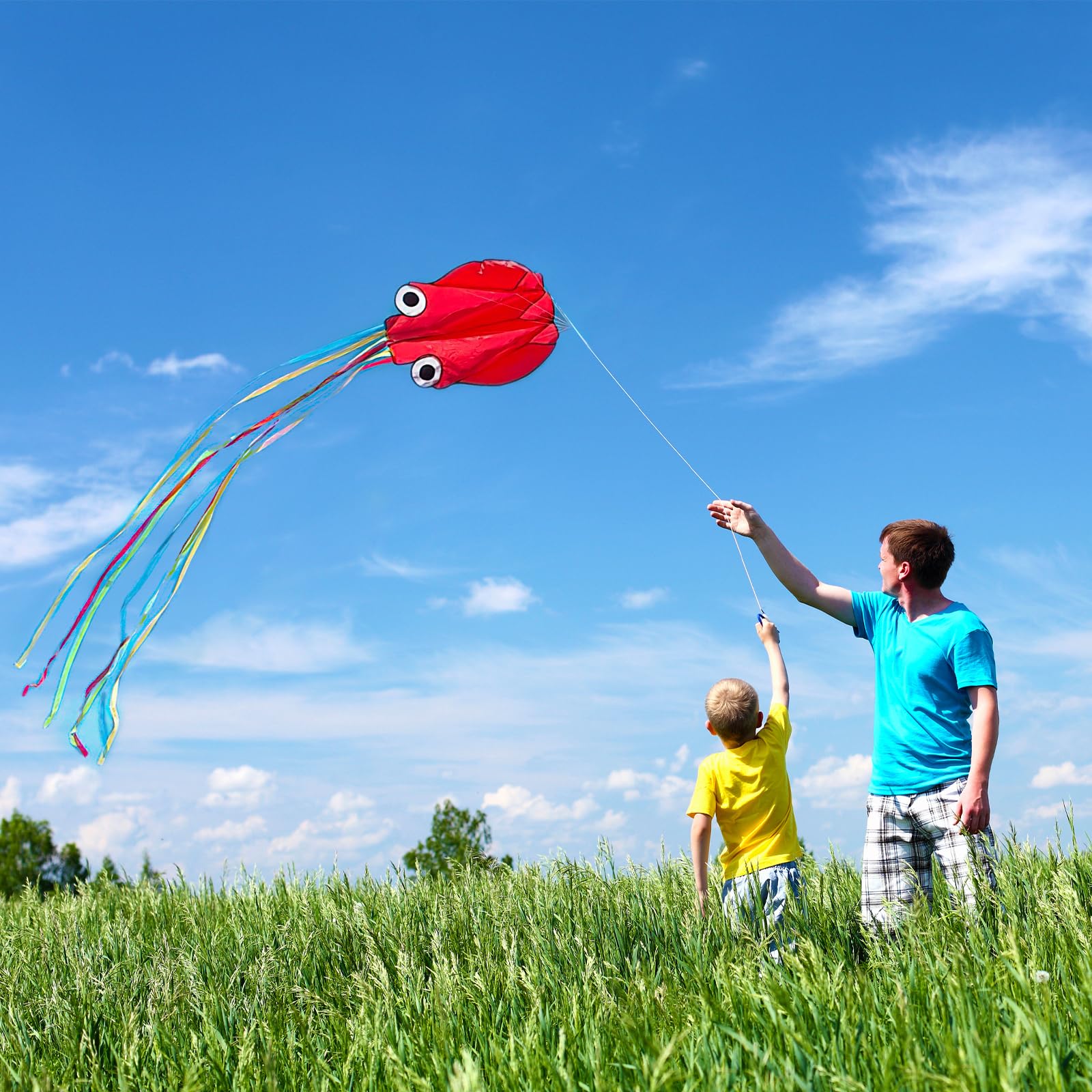 Cometa Pulpo Grande De 4 m con Cuerda De Cometa De 100 m para Niños, Niñas, Adolescentes y Adultos