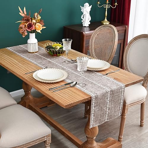Miniatura 2 de Camino de mesa rústico de granja con rayas trenzadas, decoración de mesa bordada para cocina, sala de estar, comedor, vacaciones y fiesta, café, 13