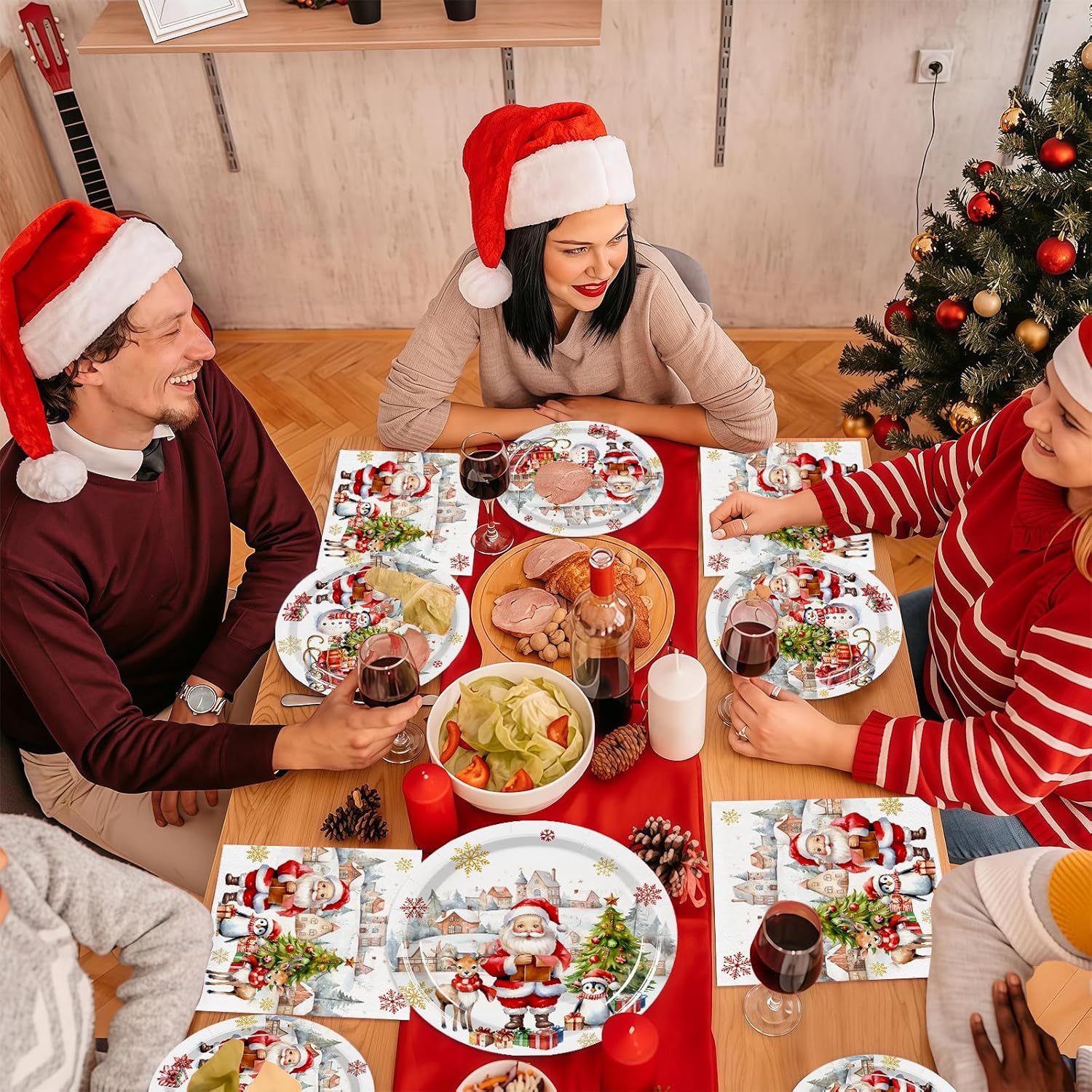 Christmas Paper Plates and Napkins Set 75Pcs Disposable Holiday Party Supplies Christmas Tree Santa and Snowman Plates for Family Gatherings Holiday Celebrations, Serves 25 for Dinner - Image 7