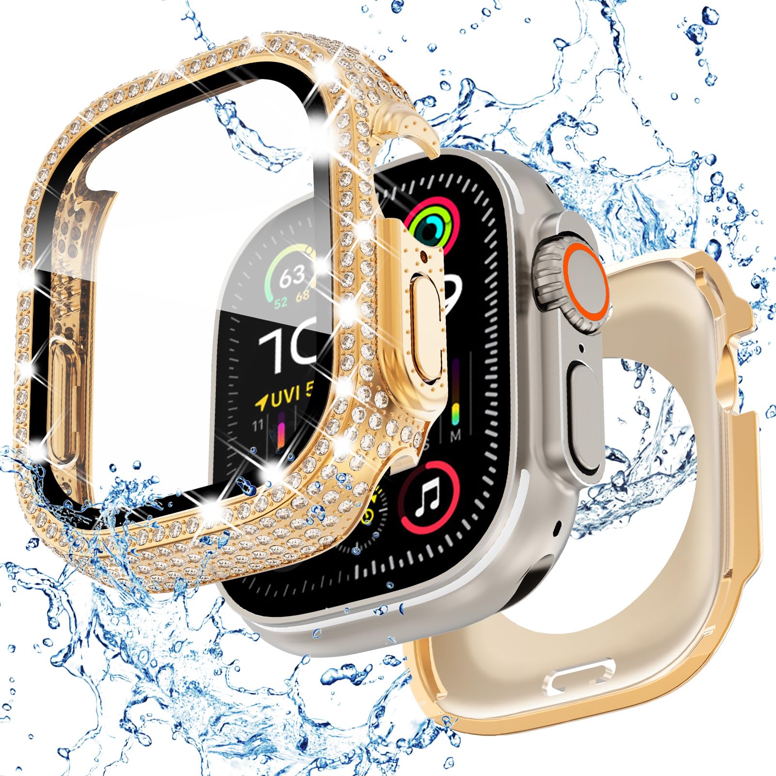 KADES 2 in 1 Bling Waterproof Case for Apple Watch Ultra 3 2 1 49mm 360 Protective PC