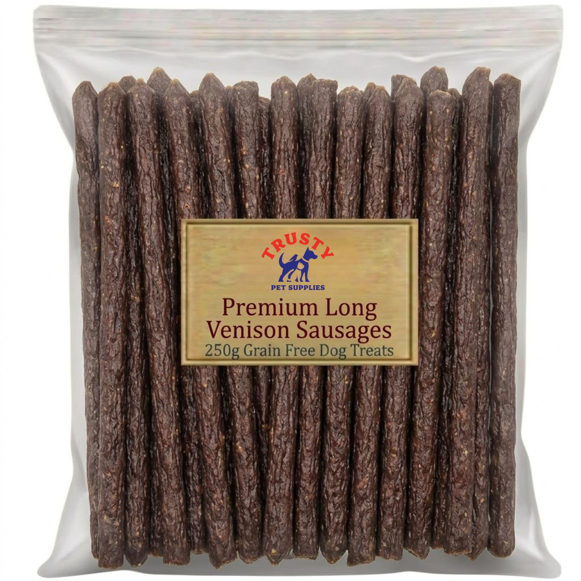 Venison Sausages for Dogs 250g | Natural Dog Treats | High Protein Dog Sausages | Dog Training Treats for Puppies, Small, Medium & Large Dogs | Trusty Pet Supplies