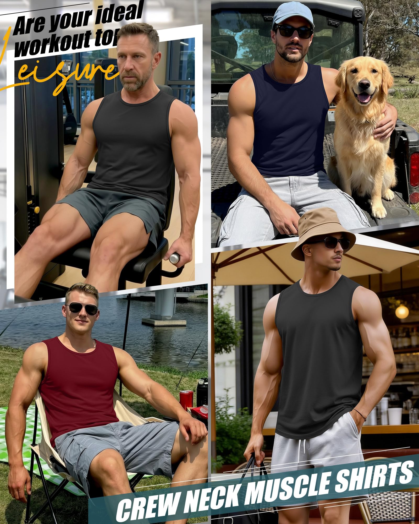 Evervibe 3er-Pack große und große Baumwoll-Tanktops für Herren, Übergröße, Workout, ärmellos, Rundhalsausschnitt, Muskel-Shirts, L-5XL