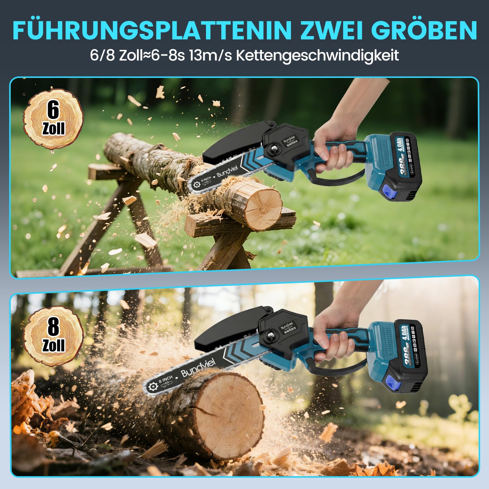 Akku Kettensäge Kompatibel mit Makita 18V,Bürstenloser Motor Mini Kettensäge mit 2x 4Ah Akku,6/8 Zoll Handkettensäge für Holzschneidenz,Garten & Äste für Männer zu Valentinstag