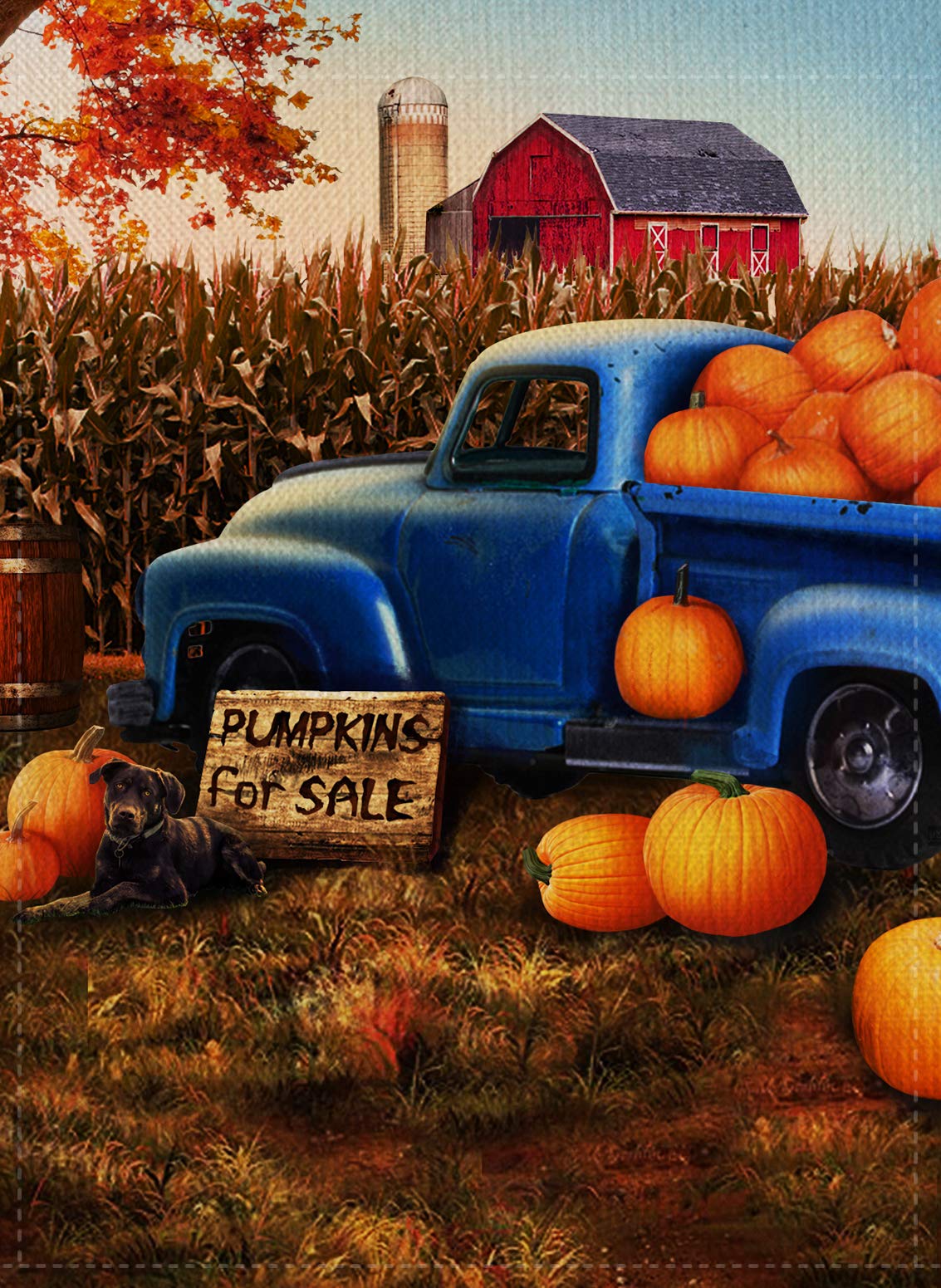 Dyrenson Home Decorative Outdoor Fall Thanksgiving Garden Flag Double Sided, Rustic Quote House Yard Flag, Autumn Harvest Pumpkin Primitive Pickup Garden Yard Decorations, Farm Truck Seasonal Outdoor