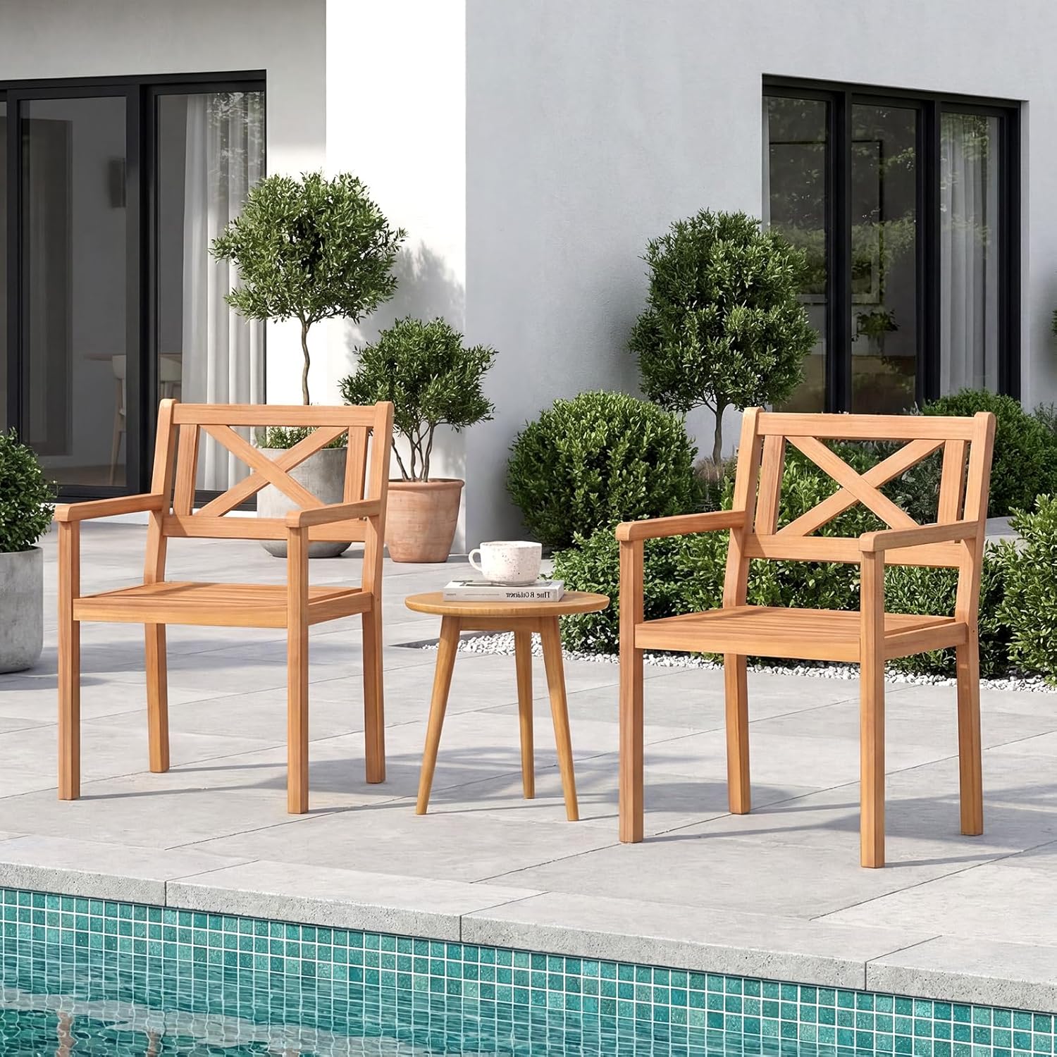 Tangkula Acacia Wood Patio Dining Chairs Set of 4, Outdoor Dining Chairs with 400 lbs Capacity, Heavy-Duty Wooden Armchairs for Porch, Deck, Backyard & Balcony, Teak Finish (4)