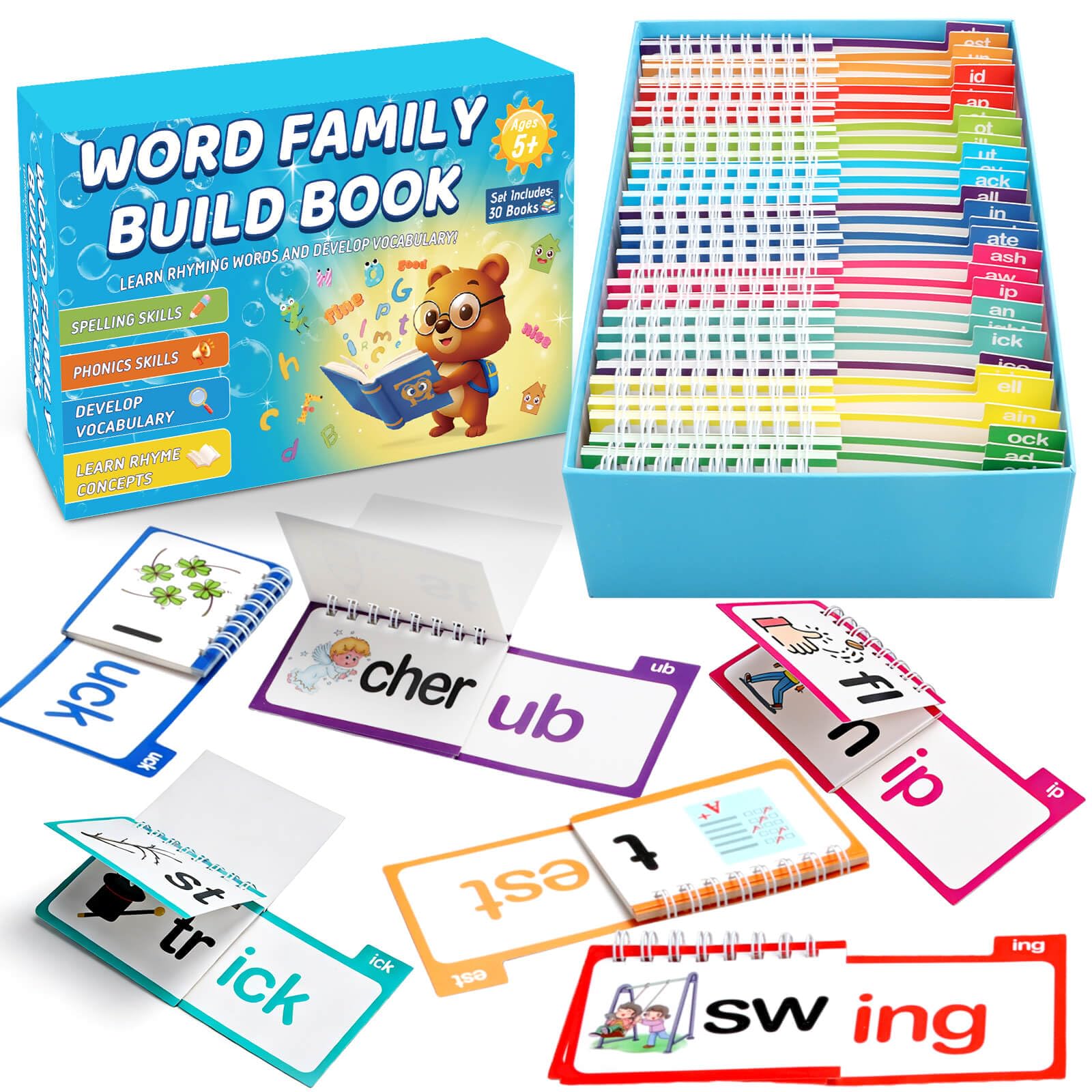 YOTOY Flash Card Toys for 1 2 3 4 5 Year Old Kids: Toddlers Read and Rhyme Flip Books Words Building Book Gifts for 3+ Years Old Boys Girls Birthday Toy Phonics Flashcards Baby Alphabet Learning Games