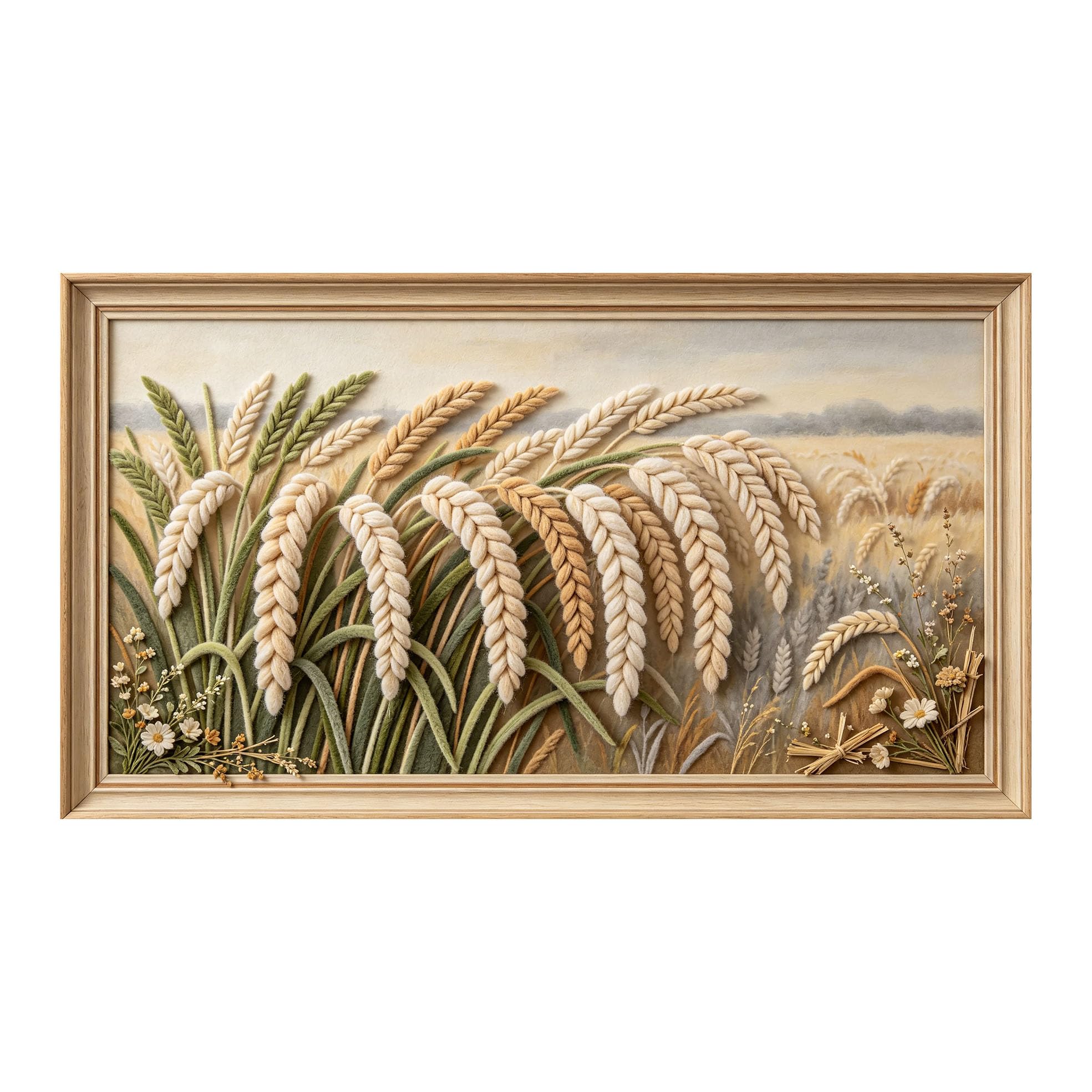 Murasolite 3D Framed Wall Art Pastoral Wheat Field Landscape Relief Effect SelfAdhesive Fabric Mural Wall Decor， Peel and Stick No Damage to Wall， AntiFall Safe Design for Bedroom Living Room