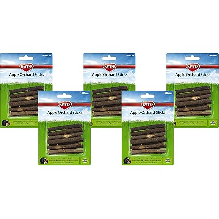 Kaytee 5 Pack of Apple Orchard Sticks, 10 Count Each, Natural Wood Chews for Rabbits and Other Small Animals