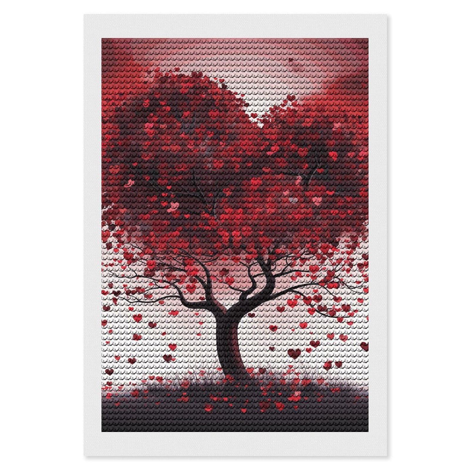 DWVTSLH Red Love Heart Tree Diamond Painting Kits for Adults, Personalized Diamond Photo Art Full Drill, DIY 5D Diamond Art Painting Kits for Beginners, Home Wall Decor 8"x12"