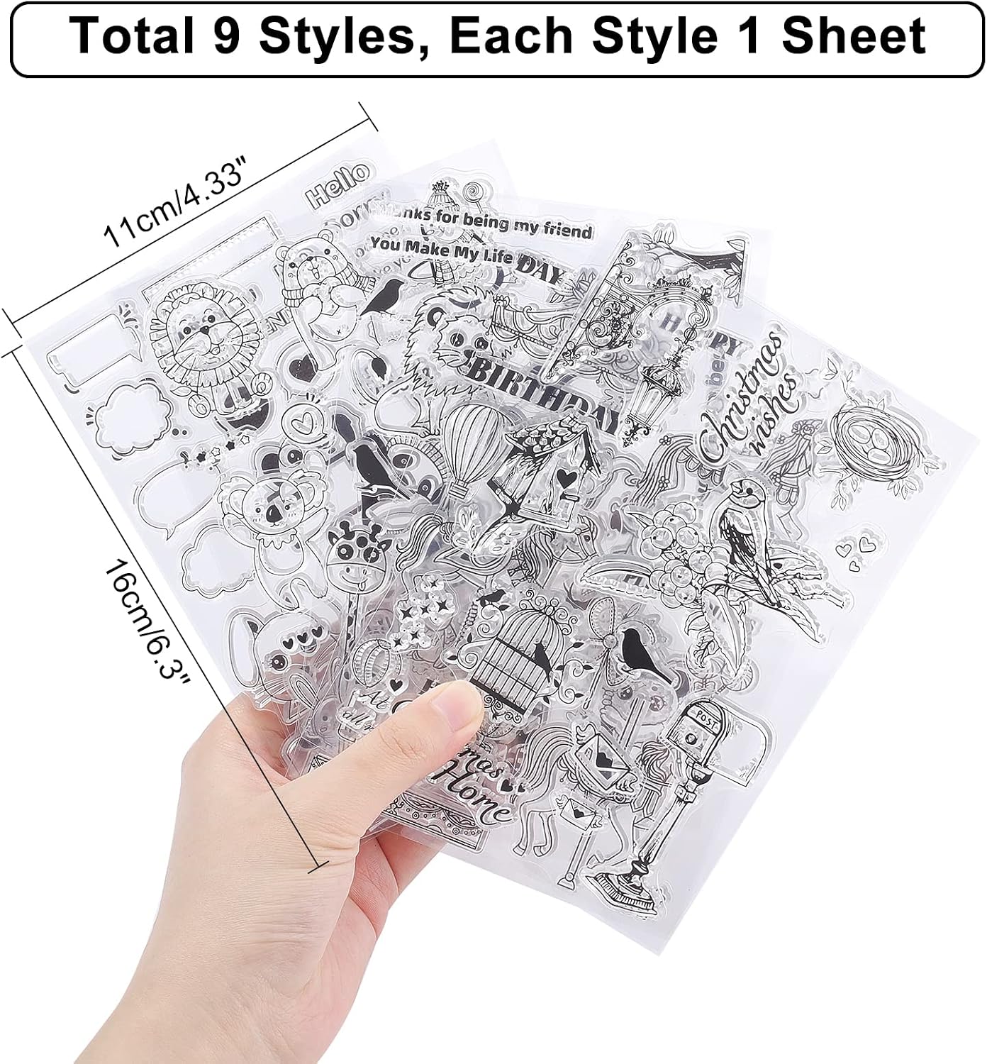 GLOBLELAND 9PCS Animal Clear Stamps Transparent Silicone Stamp Bird Panda Rabbit Elephant Lion for Card Making Decoration and DIY Scrapbooking