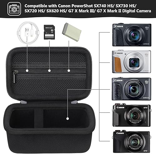 Miniatura 2 de Estuche rígido de transporte para cámara digital Canon PowerShot SX740SX730SX720SX620G7X, bolsa de almacenamiento protectora con bolsillo de malla