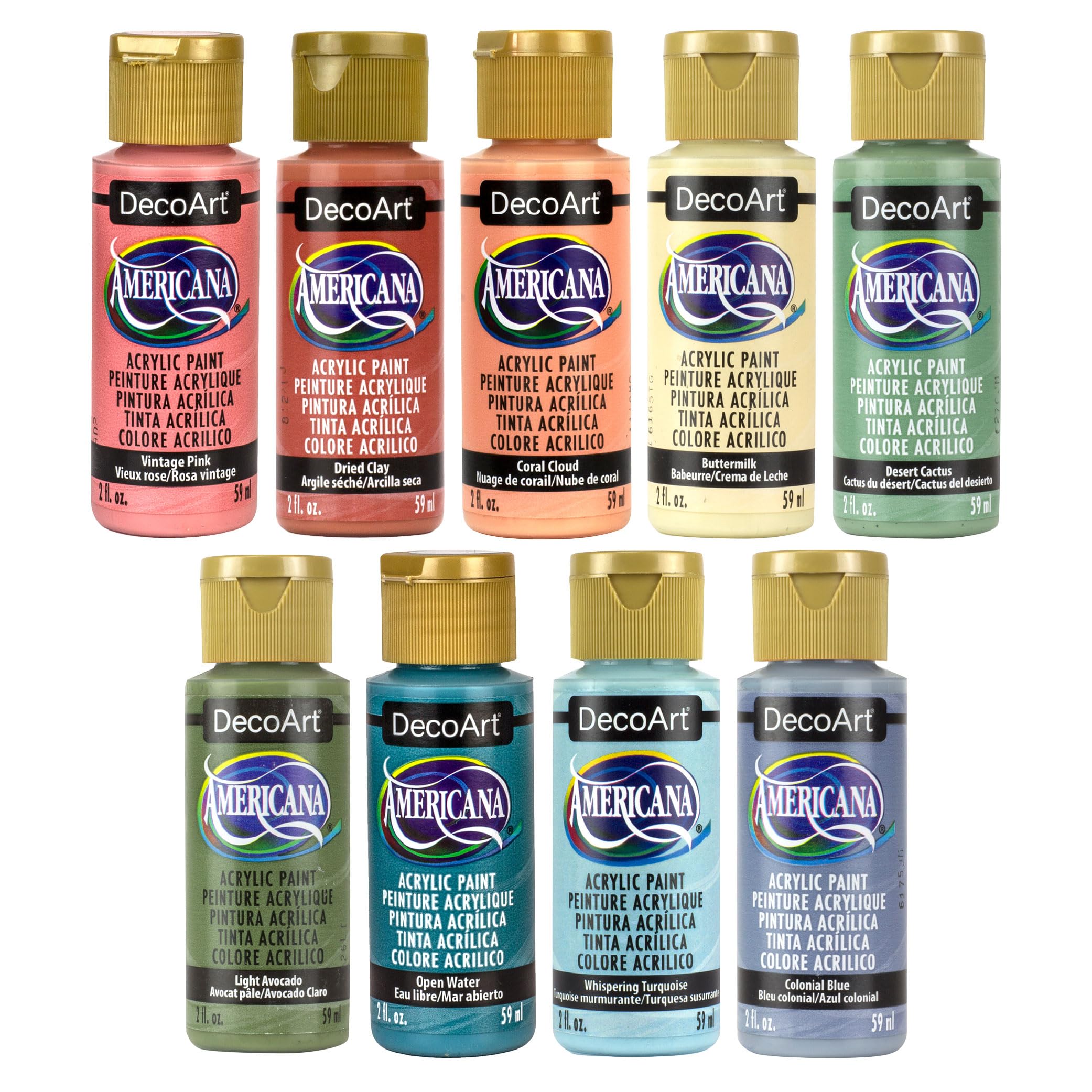 DecoArt Americana Acrylic Paint Set – Boho Colors, 9 Bottles (2 fl oz) – Art and Craft Acrylic Paints for Canvas, Wood, and More