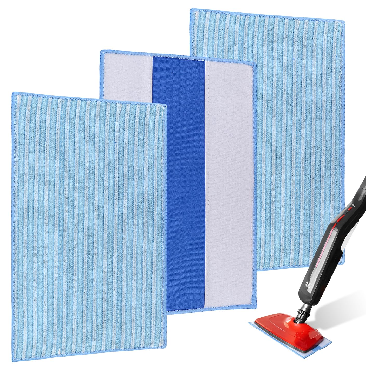 Microfiber Mop Pads Replacement for HAAN FS, SI and MS Series Steamers - Washable Reusable Mop Head Refill for Floor Cleaning - 3 Pack