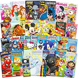 Disney 24 Bulk Coloring Books for Kids Ages 4-8 - Assorted 24 Licensed Coloring Activity Books for Boys, Girls | Bundle with Full-Size Pages, Crayons, Stickers, Games, Puzzles, More (No Duplicates)
