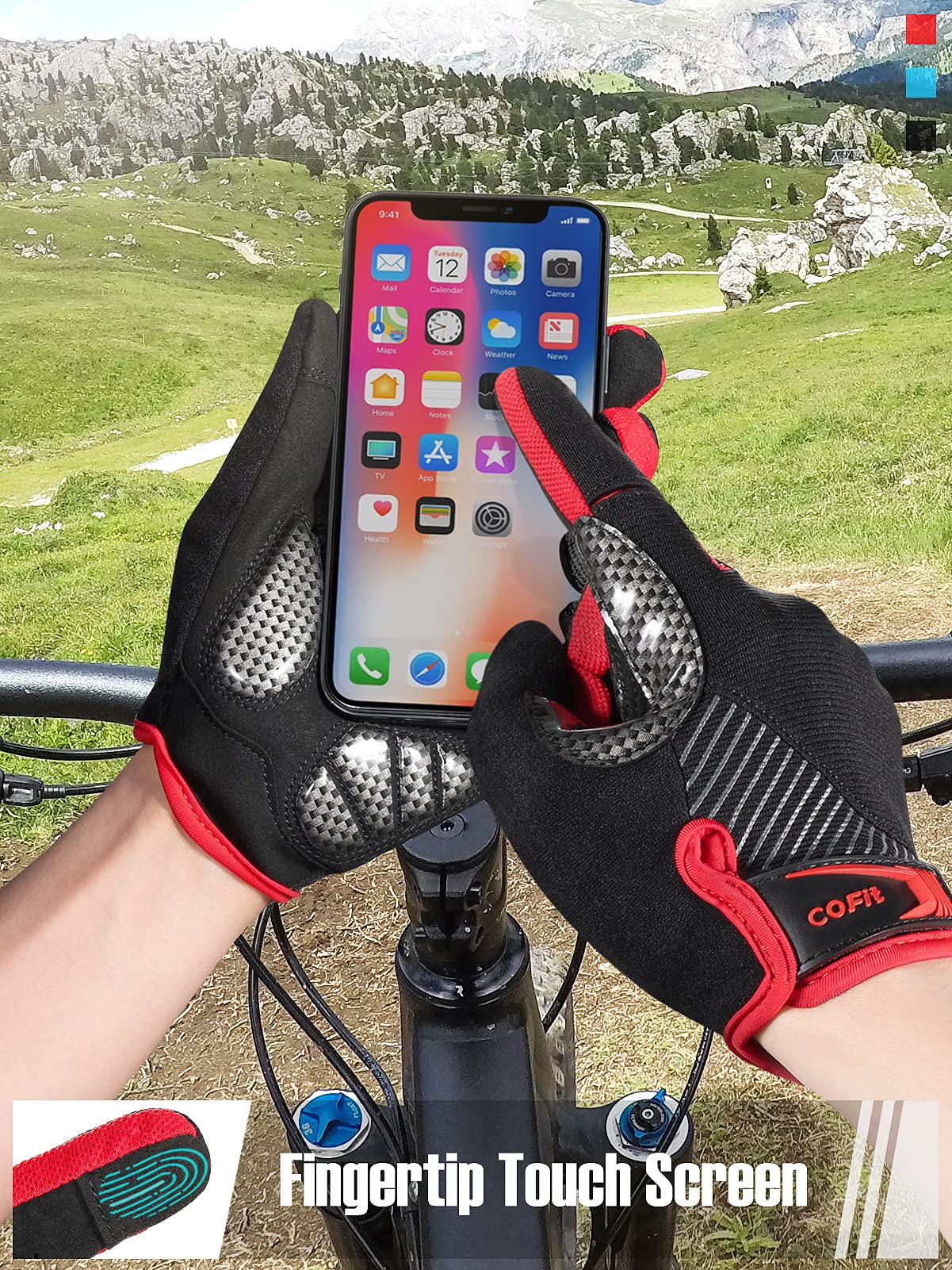 COFIT Gants Vélo Doigts Complets Hommes Femmes Antidérapants Gel Antichoc Tactiles Respirants Cyclisme VTT Vélo Route