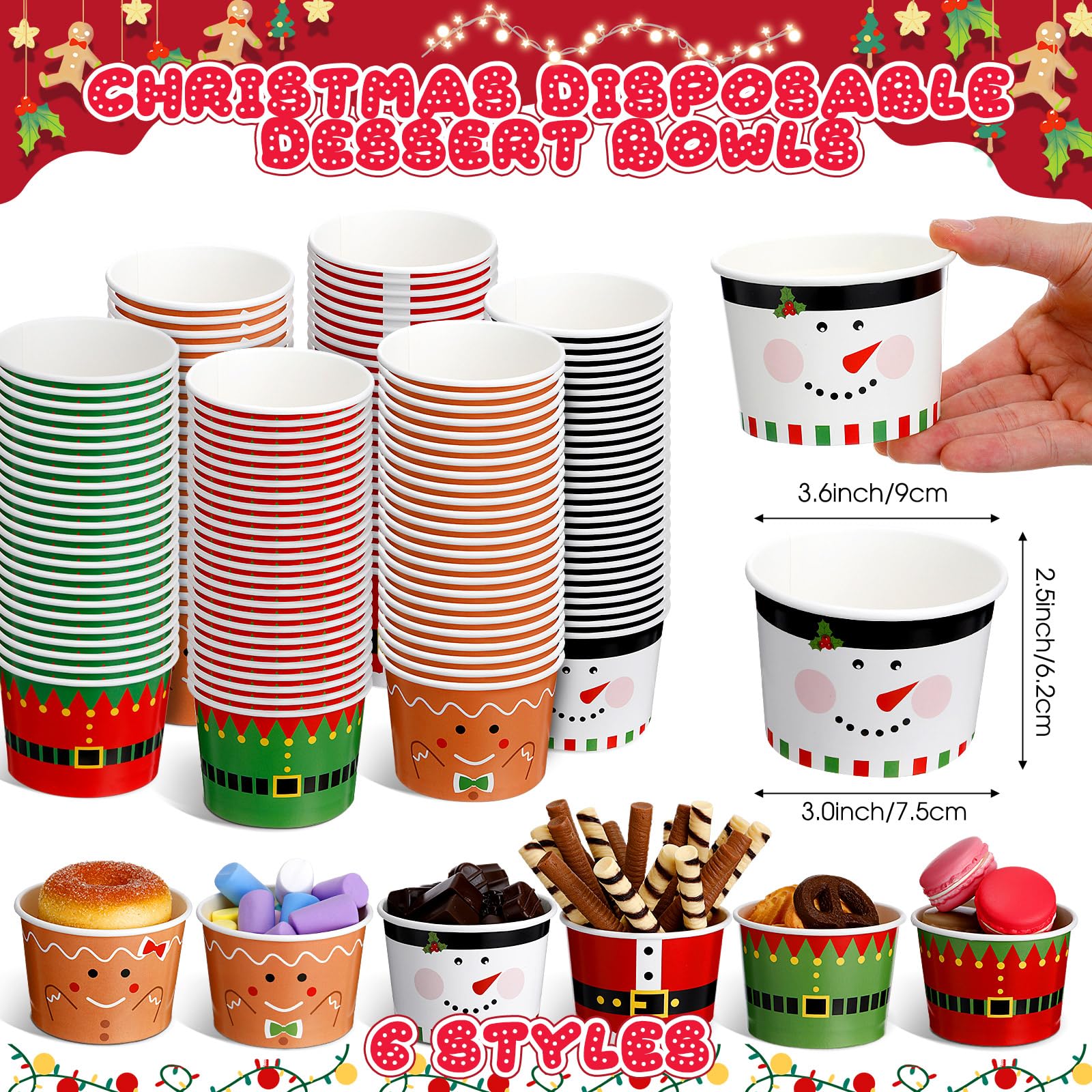 Amazon.com: Zhehao 60 Pcs 9 oz Christmas Ice Cream Bowls and