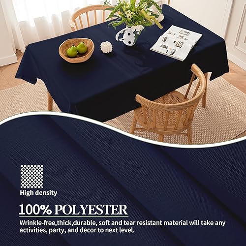 Miniatura 5 de BYDOLL Mantel azul marino de 60 x 84 pulgadas para mesas rectangulares de 6 pies, lavable al aire libre, sin arrugas y derrames, mantel de poliéster