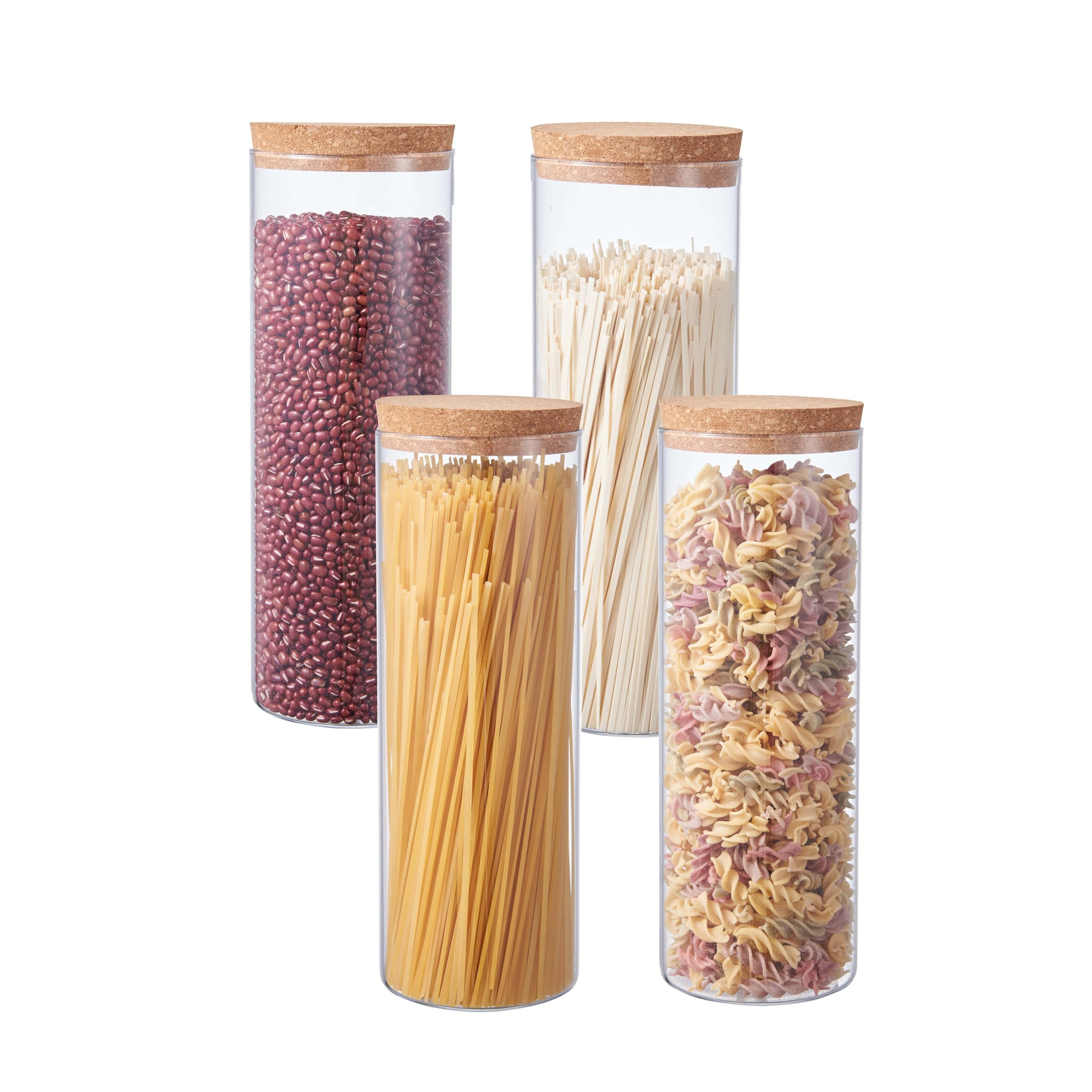 Ornami Clear Airtight Glass Pantry Storage Canister Jar With Cork Stopper Lid | Bpa-Free, Kitchen Storage Jar (4, 1.8L)