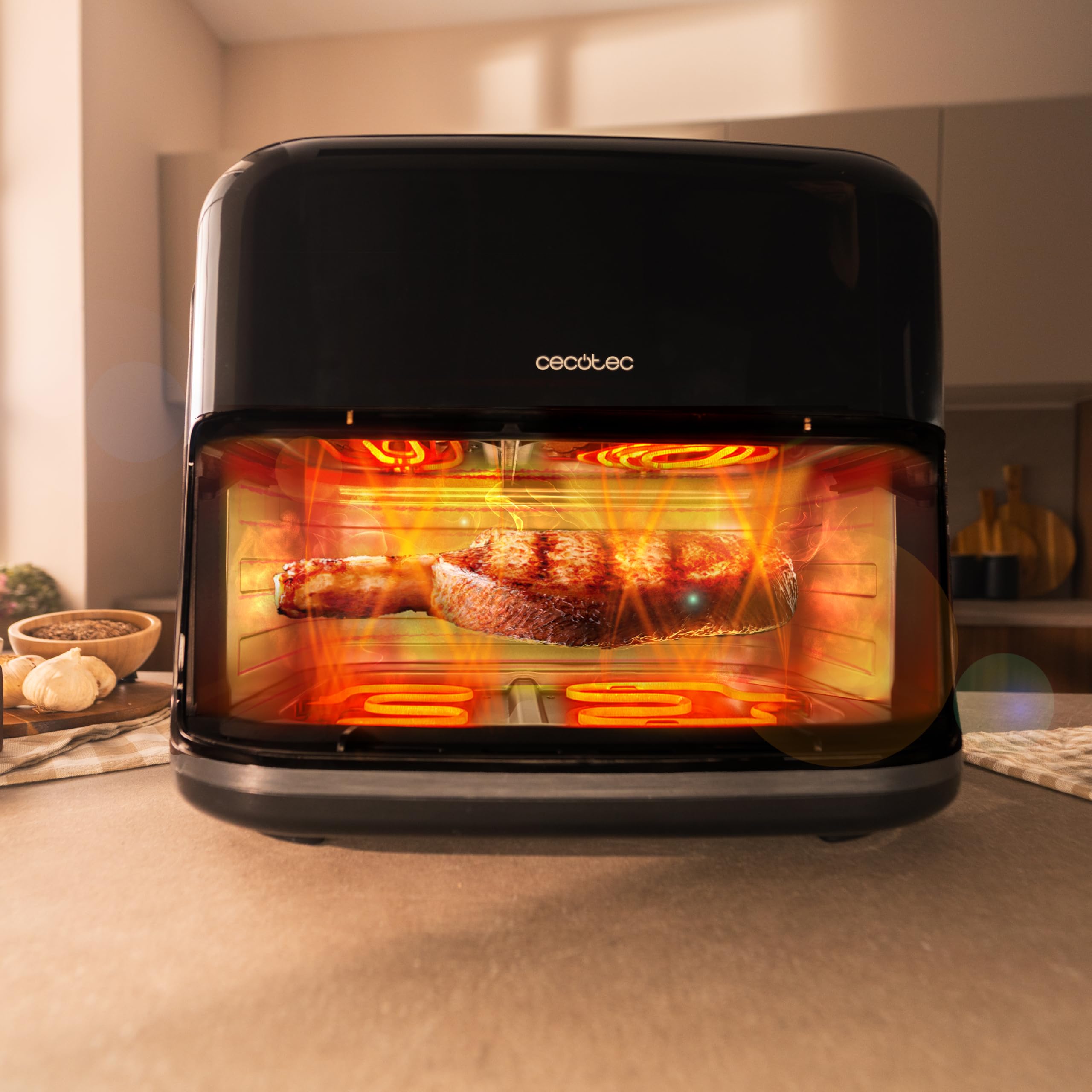 Cecotec Friggitrice ad Aria 10L - Air Fryer Cecofry&Grill Smokin'Prime 11000. 2800W, 3in1: Friggitrice, Grill, Piastra. Affumicatore integrato, Parete divisoria, Temp 40-200°C, Cottura uniforme