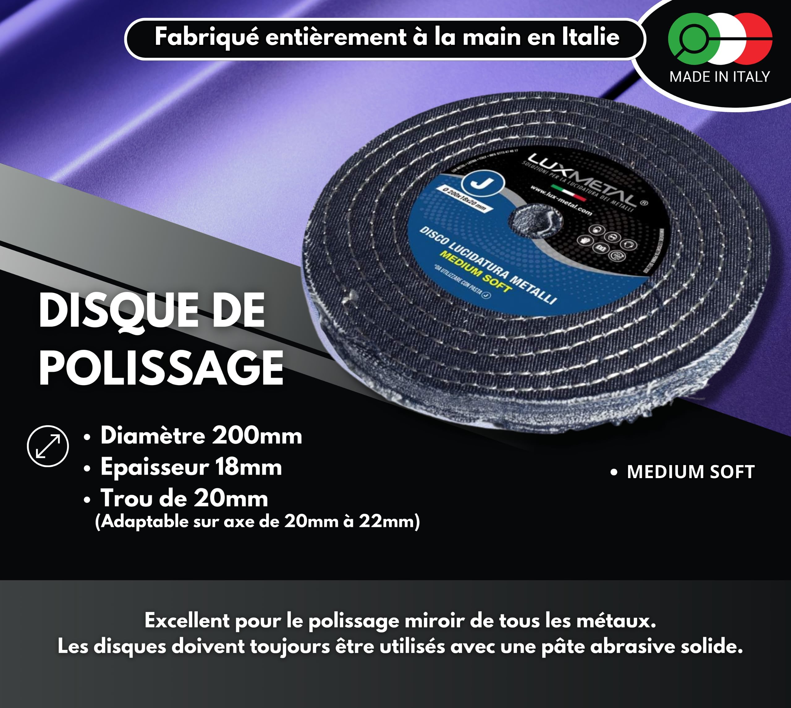Lux Metal Disque De Polissage Super Hard 200 Mm - Pour Aluminium, Inox, Laiton, Cuivre - Avec Pâte Abrasive