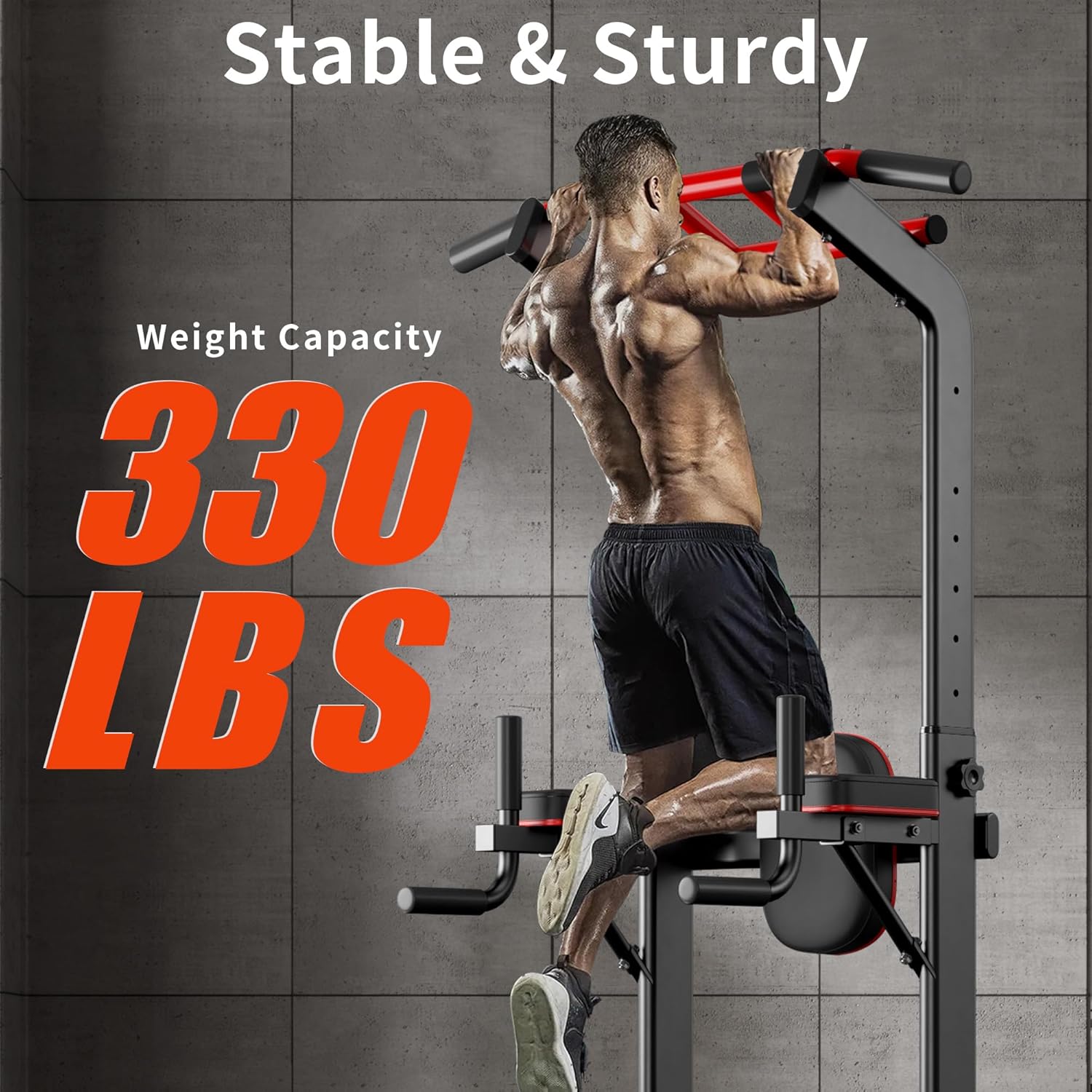 DlandHome Pull Up Bar Power Tower Dip Station, Height Adjustable Heavy Duty Workout Dip Stand, Multi-Functional Strength Training Machine for Men Women Home Gym