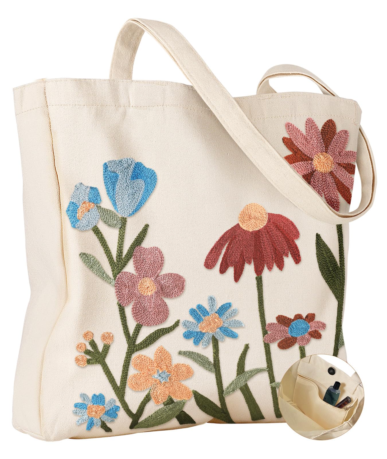Miss Adola Embroidery Canvas Tote Bag with Pocket &amp; Buckle