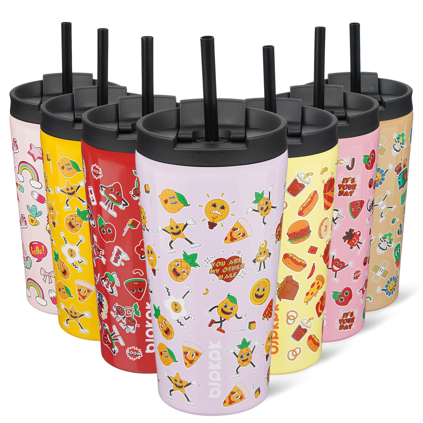 BJPKPK 18 oz Coffee Tumbler with Straw, Insulated Stainless Steel Cup