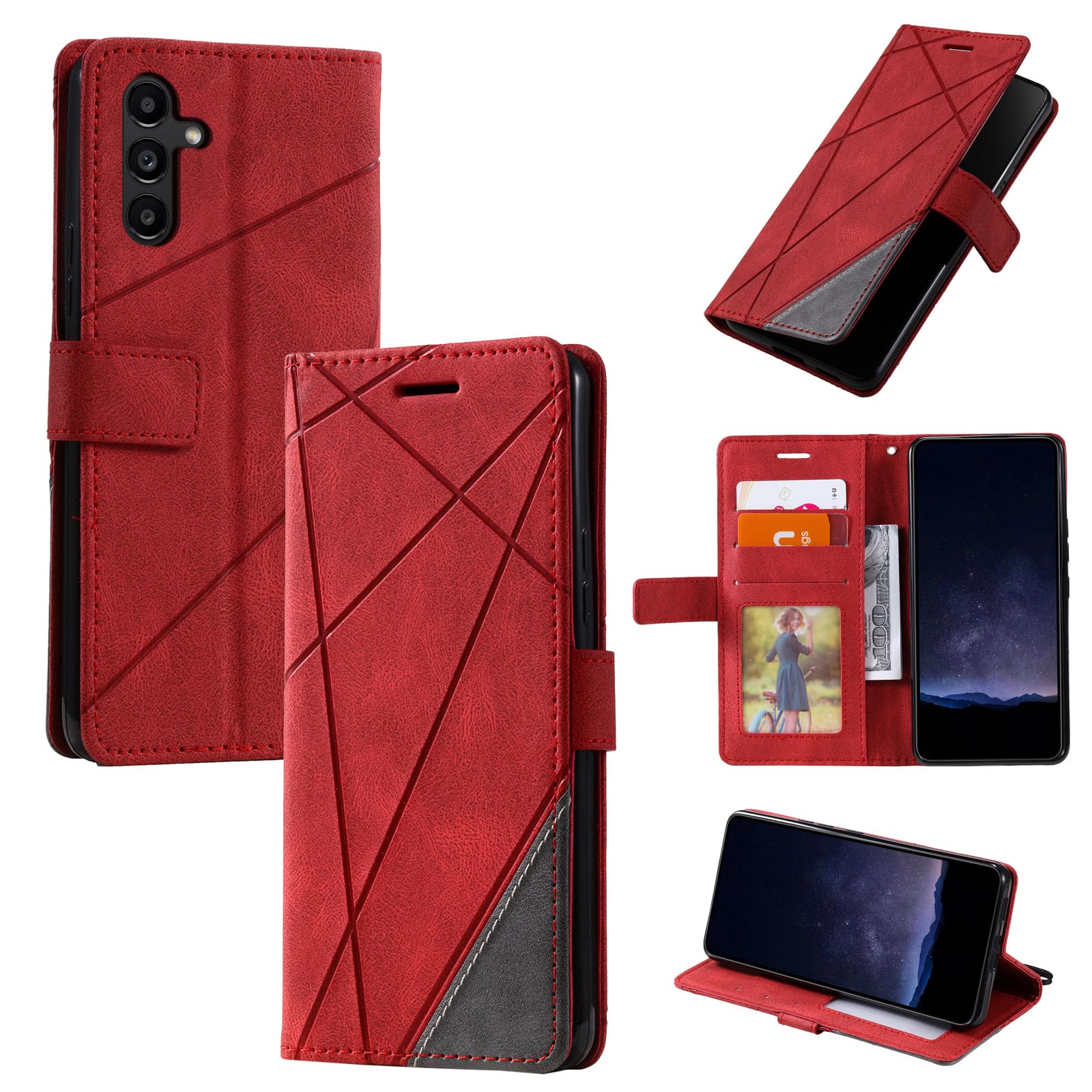 Compatible with Samsung Galaxy A35 5G Leather Case, Compatible with Samsung SM-A356B/DS Galaxy A35 5G / SM-A356E/DS SM-A3560 SM-A356U1 SM-A356N Flip Case Red
