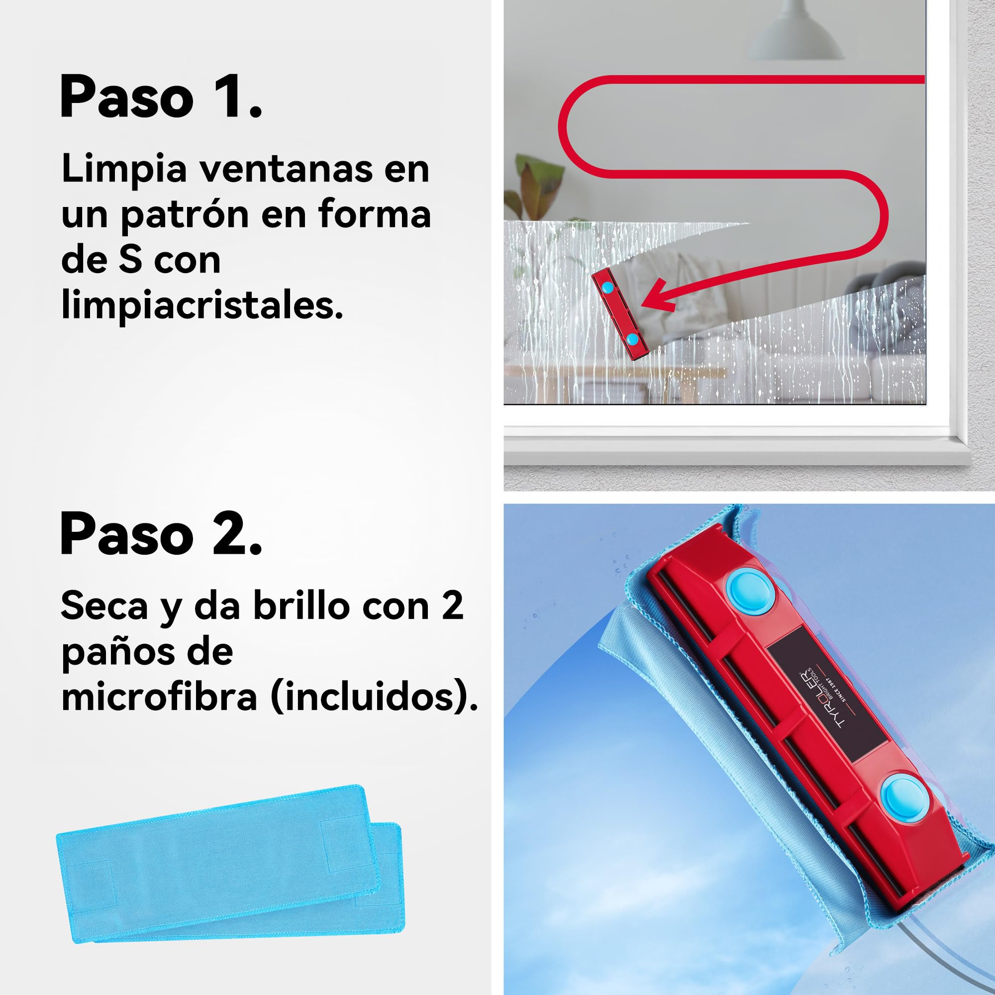 Tyroler Glider D-2 Limpiacristales Magnético Doble Cristal | Se Adapta a Ventanas de Cristal Simple y Doble de 8-18 mm | Limpia Ventanas Magnético | Limpiador de Cristales Magnético